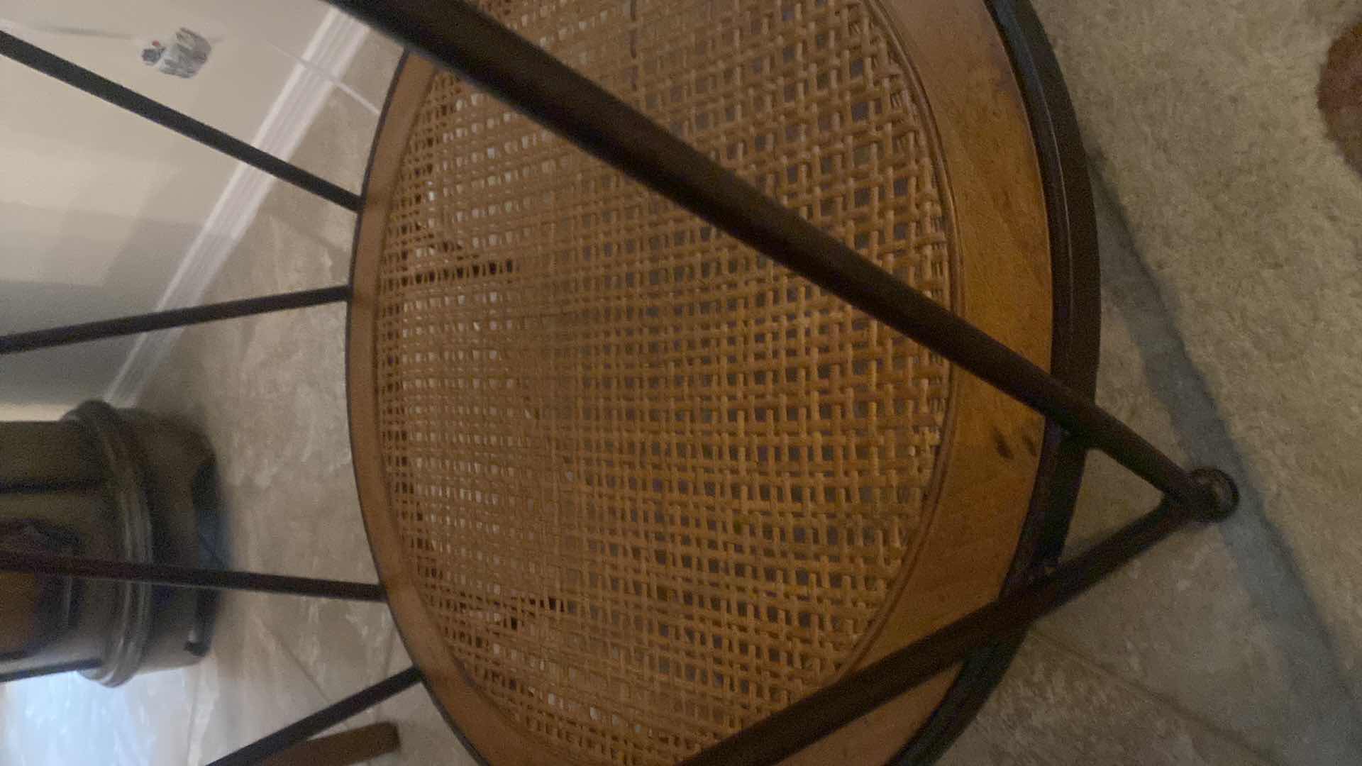 Photo 1 of 26” METAL & RATTAN & WOOD END TABLE WITH GLASS TOP H28”