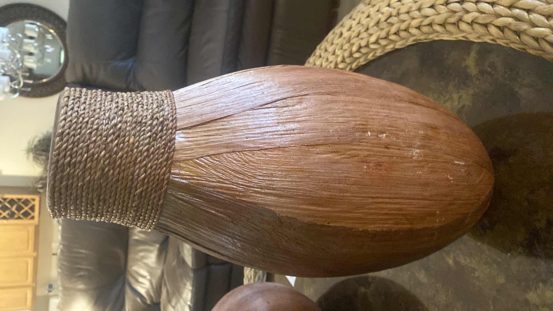 Photo 1 of  LANE CERAMIC OPEN MOUTH VASE WITH BANANA LEAFS H18”