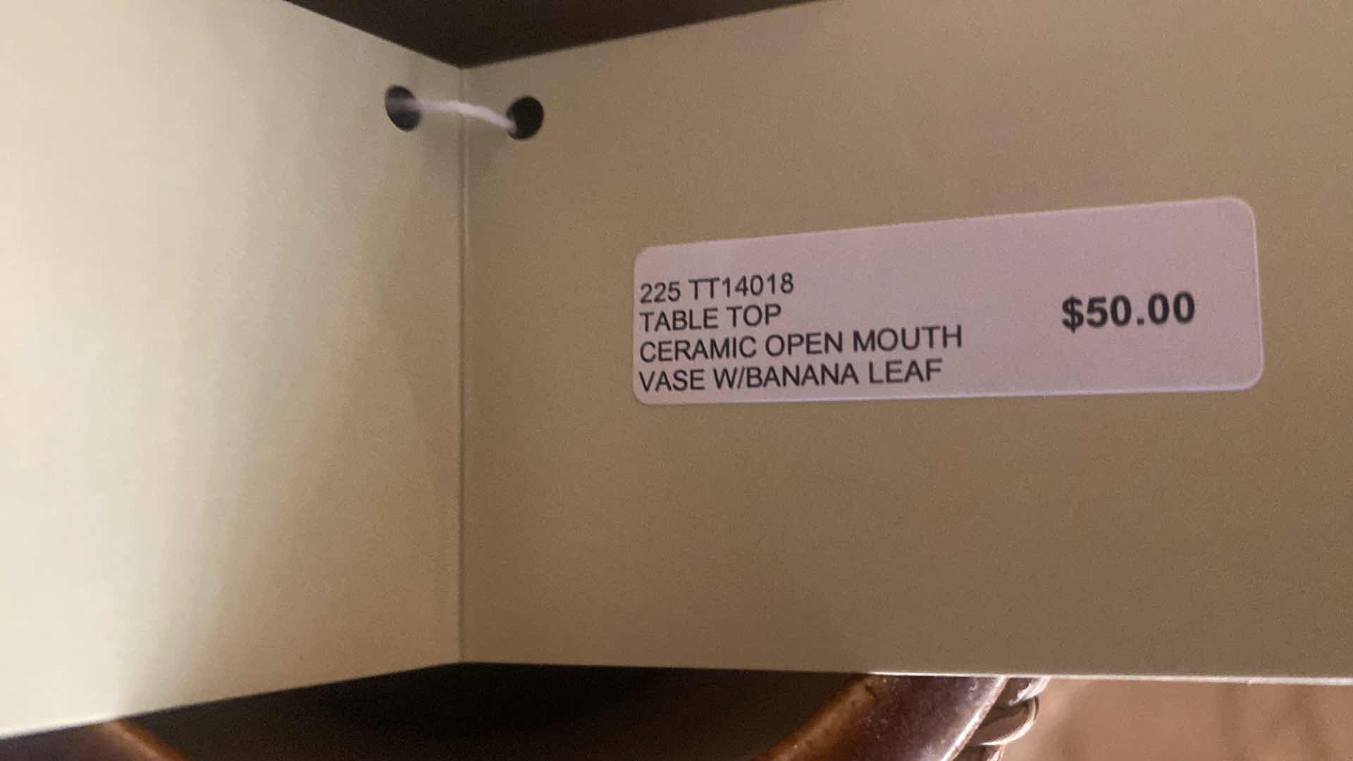 Photo 1 of  LANE CERAMIC OPEN MOUTH VASE WITH BANANA LEAFS H18”