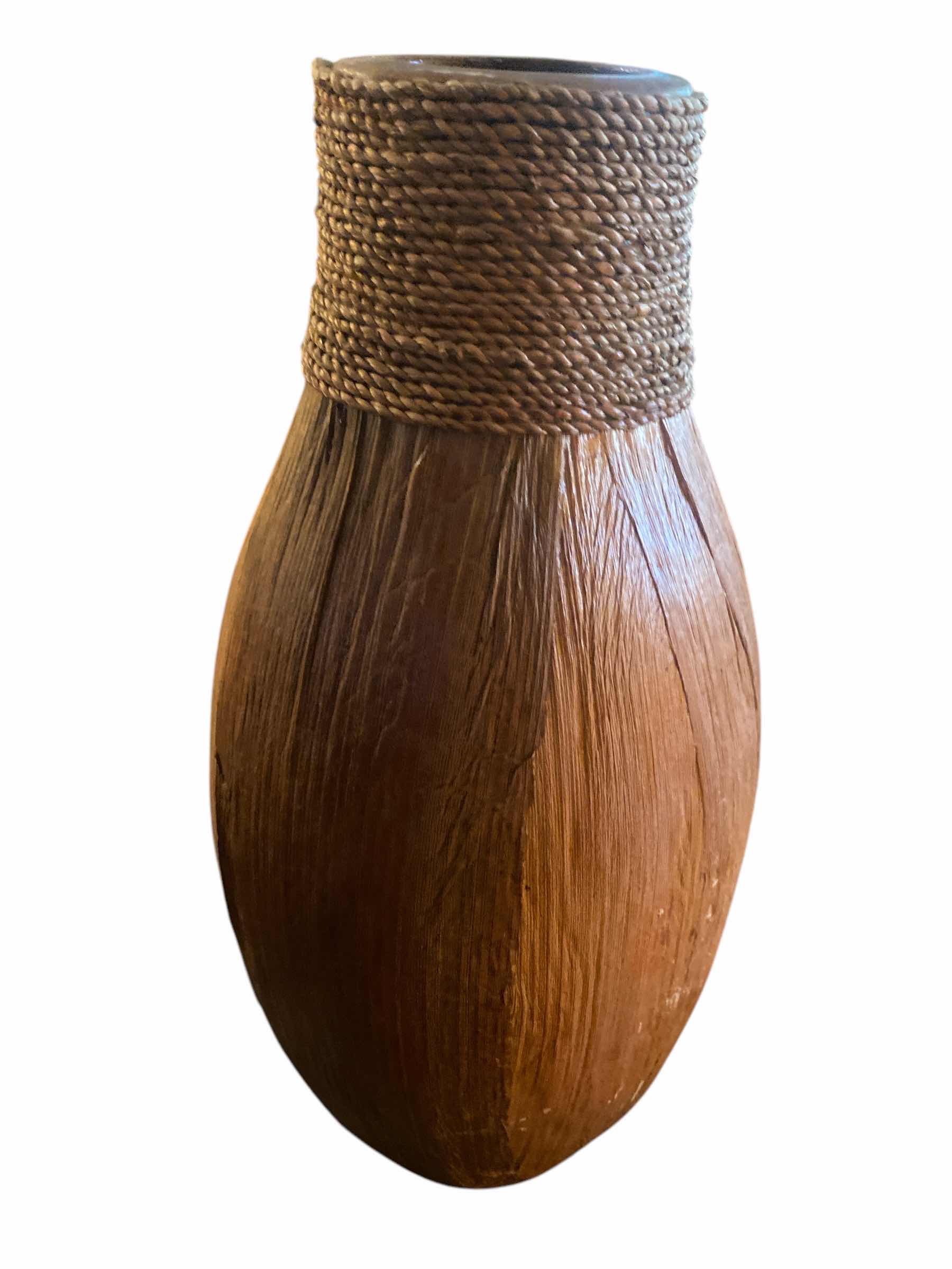 Photo 1 of  LANE CERAMIC OPEN MOUTH VASE WITH BANANA LEAFS H18”