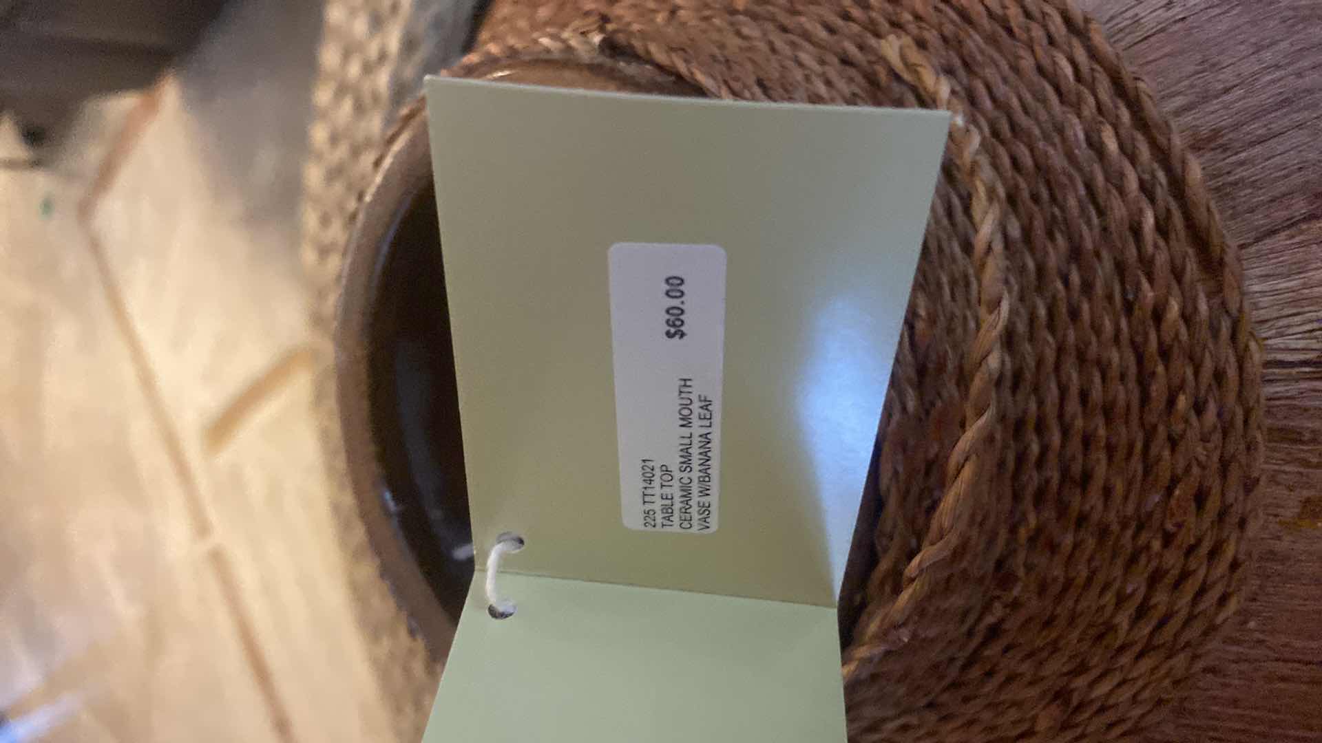 Photo 1 of LANE CERAMIC OPEN MOUTH VASE WITH BANANA LEAFS 12” x 12”