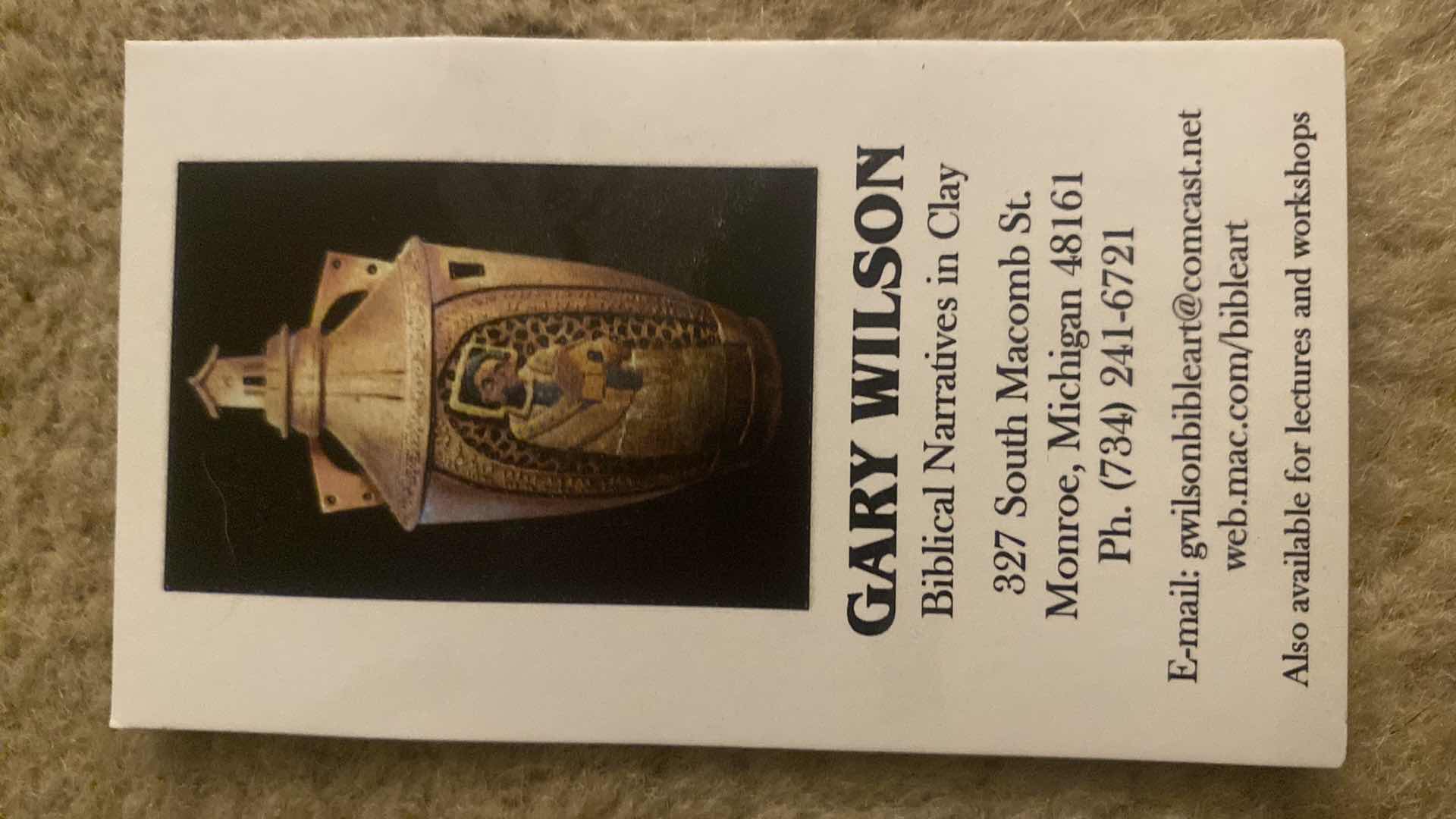 View 2 of GARY WILSON BIBLICAL NARRATIVES IN CLAY SIGNED 4” x 4 1/2”