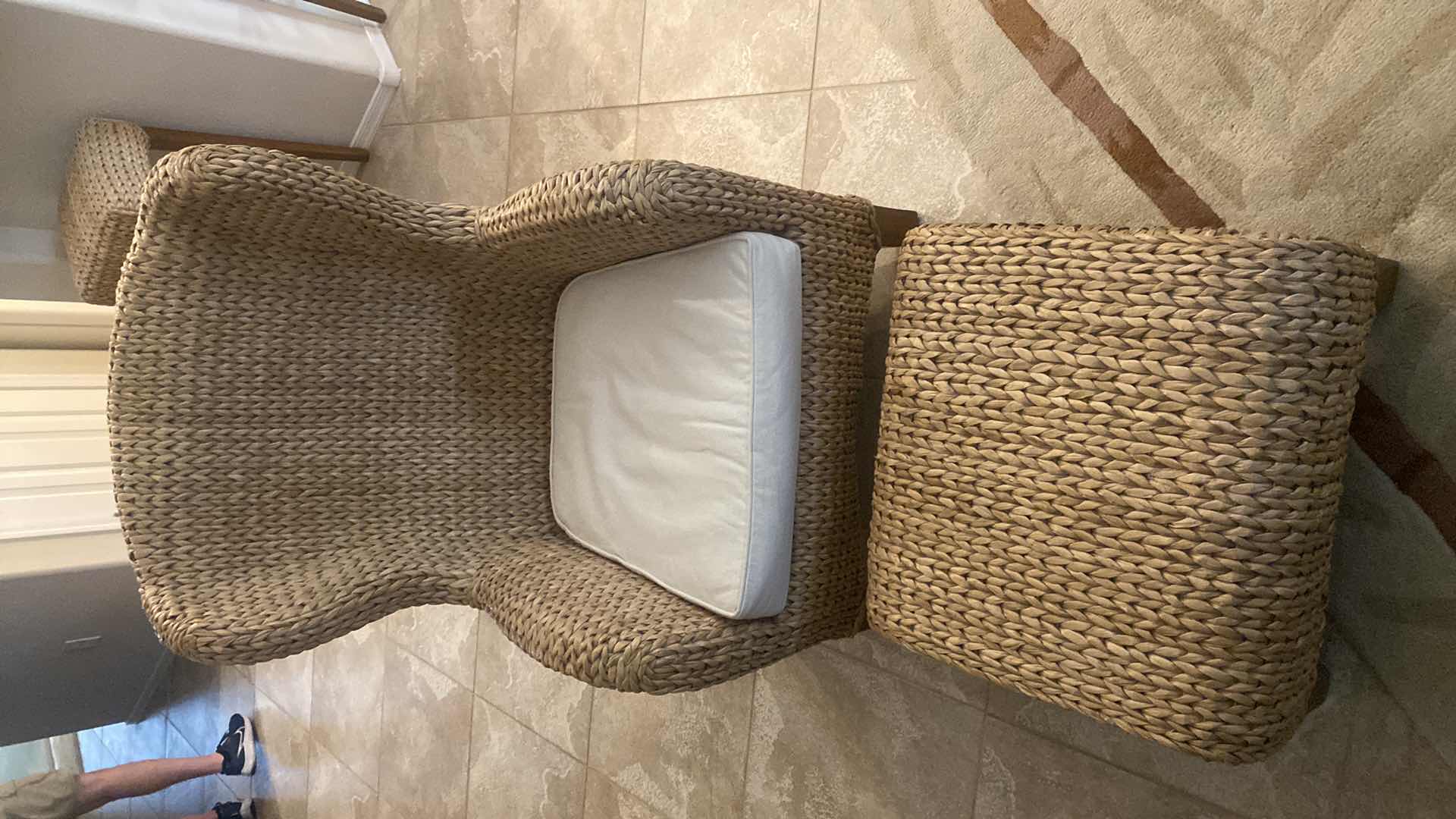 Photo 1 of POTTERY BARN SEAGRASS WINGBACK CHAIR & OTTOMAN