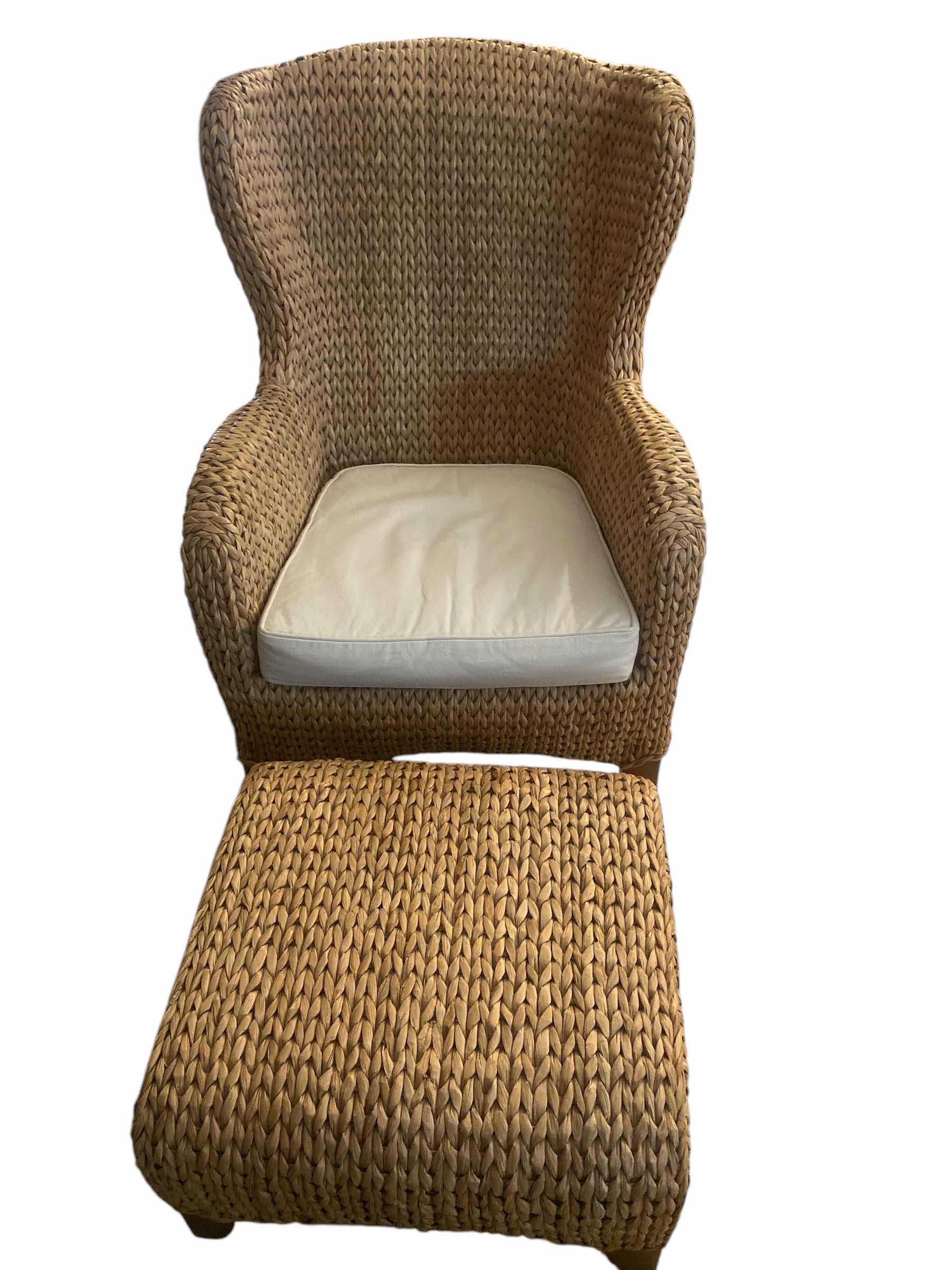 Photo 1 of POTTERY BARN SEAGRASS WINGBACK CHAIR & OTTOMAN