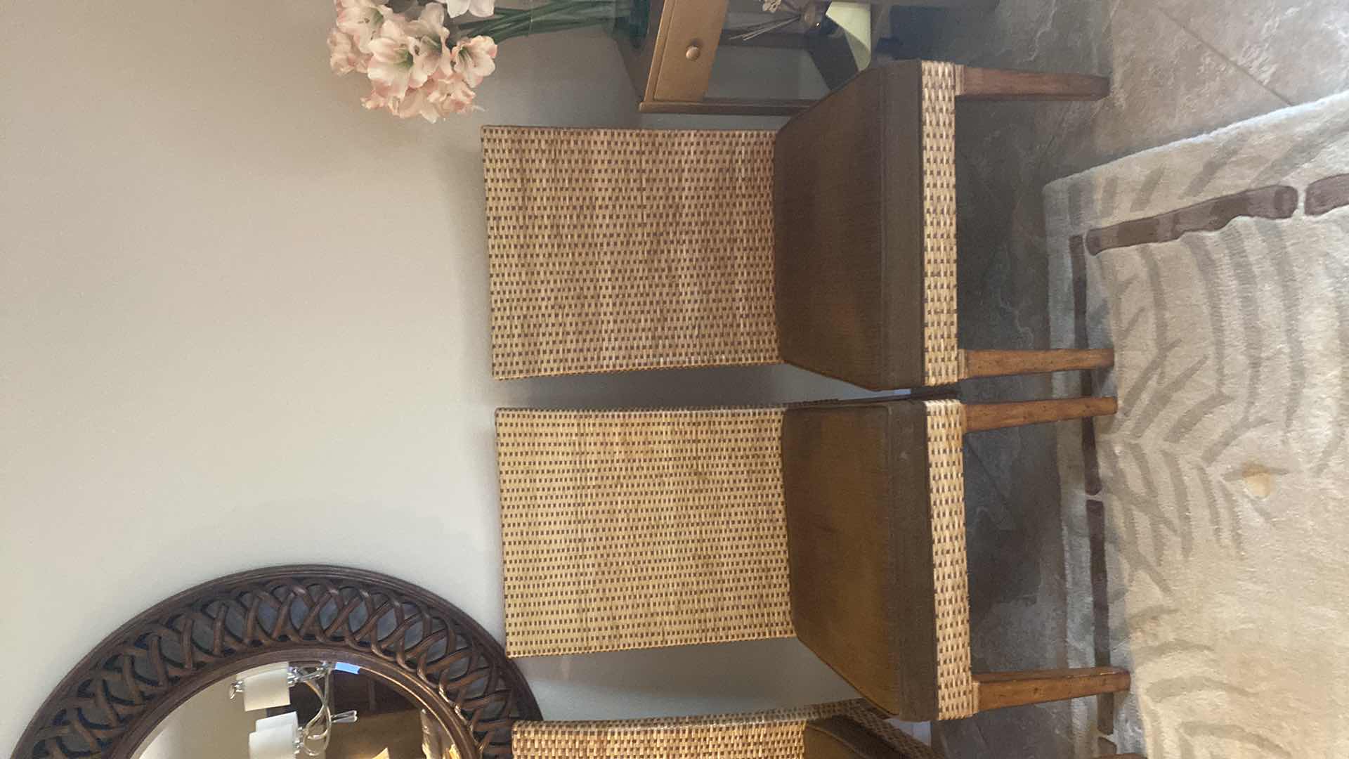 Photo 1 of 2 - LANE  MID CENTURY MODERN WOOD AND WICKER DINING CHAIRS WITH ATTACHED CUSHION (TOTAL IF 4 CHAIRS AVAILABLE)