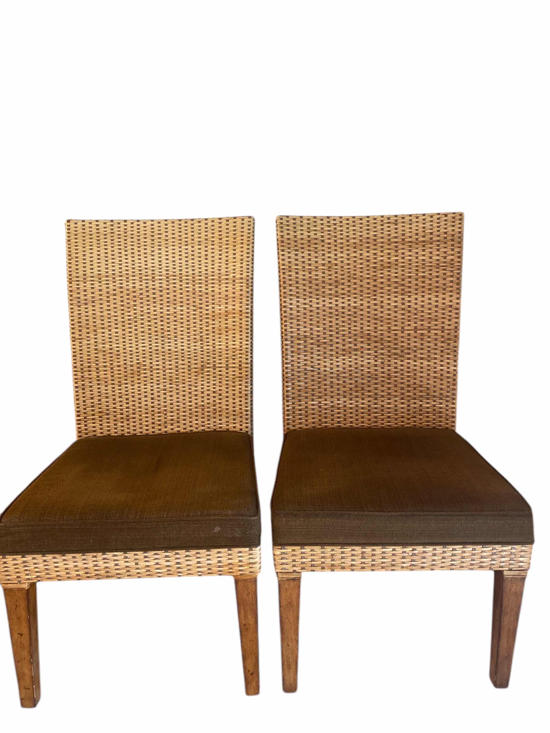 Photo 1 of 2 - LANE  MID CENTURY MODERN WOOD AND WICKER DINING CHAIRS WITH ATTACHED CUSHION (TOTAL IF 4 CHAIRS AVAILABLE)
