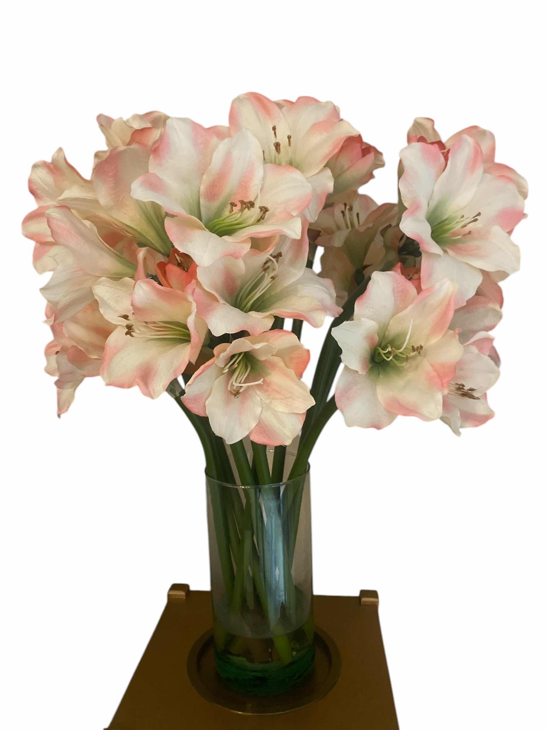 Photo 1 of  FAUX AMARYLLIS FLORAL IN GLASS WATER GARDEN VASE H25”