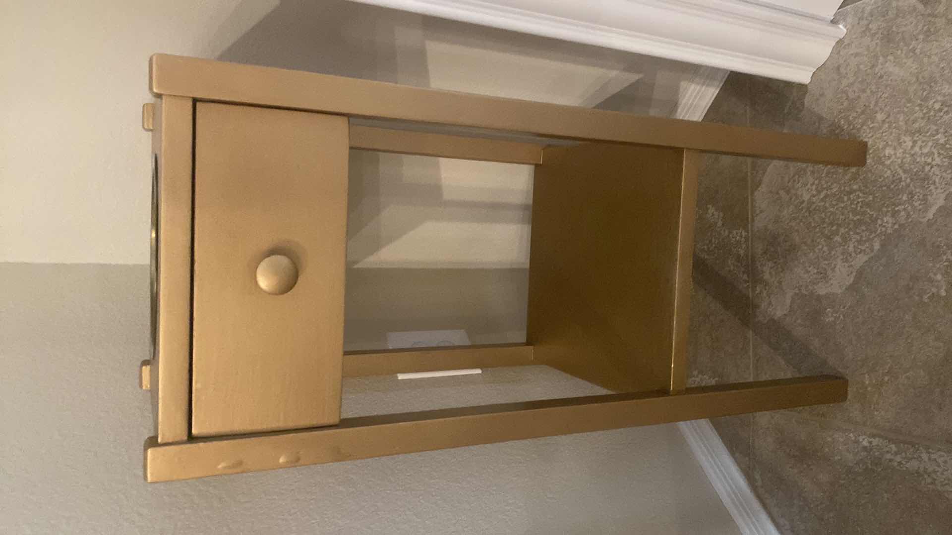 Photo 1 of GOLD WOOD PLANT STAND WITH 1 DRAWER 12“ x 12“ H30”