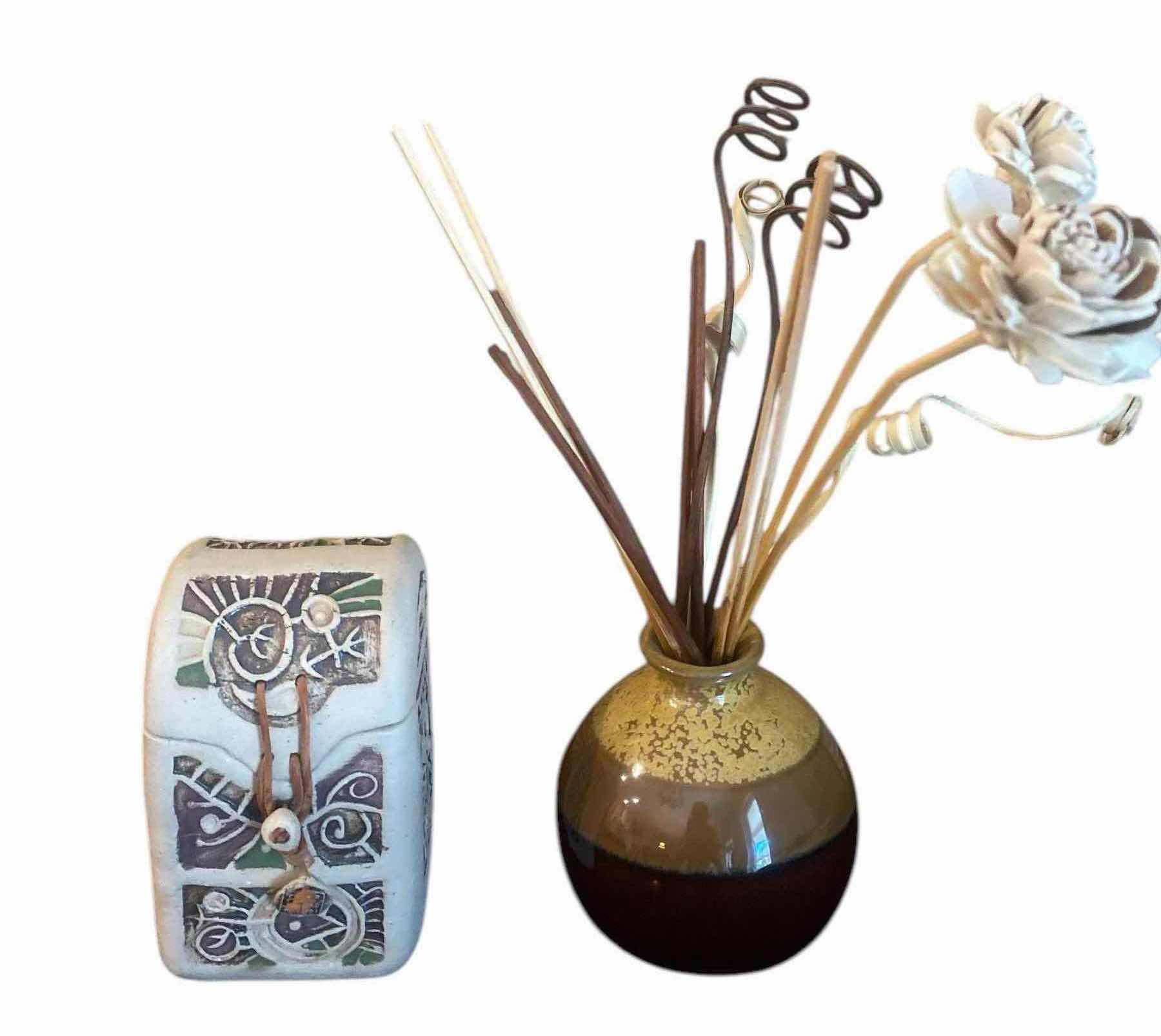 Photo 1 of SANDSTONE TRINKET BOX H4 1/2” & CERAMIC VASE H3 3/4”