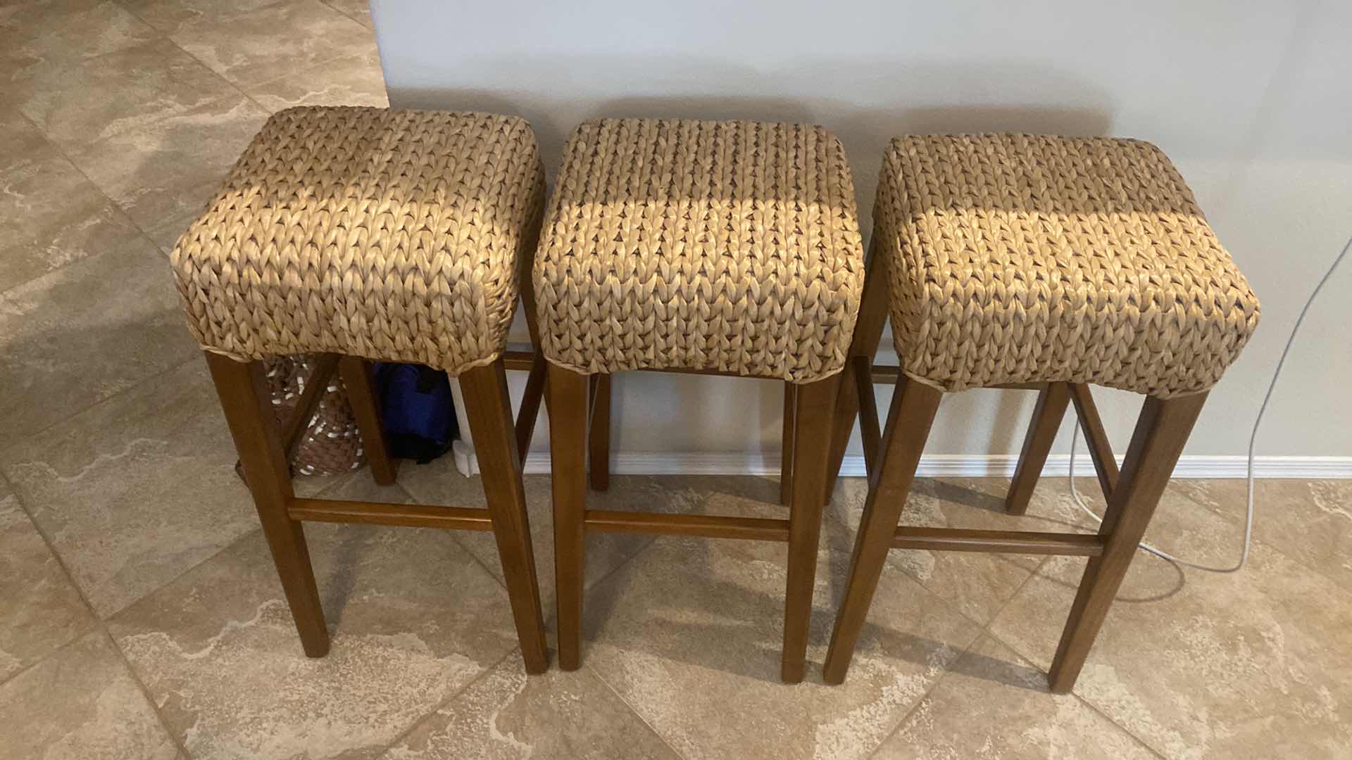 View 2 of 3 - POTTERY BARN SEAGRASS BARSTOOLS - SEAT HEIGHT 30”