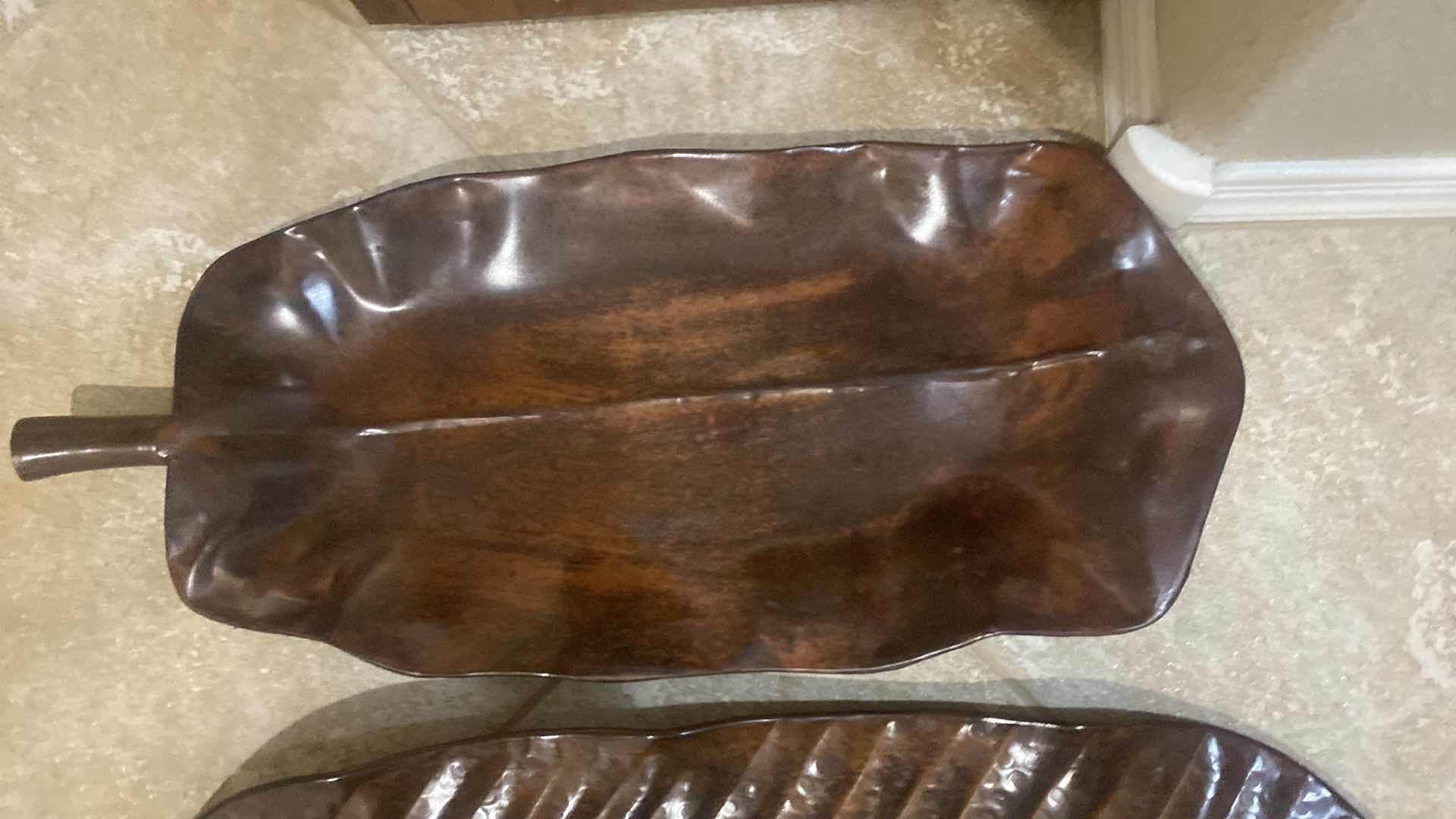 Photo 1 of 2 - BANANA LEAF TRAYS 1 WOOD & 1 METAL 27”