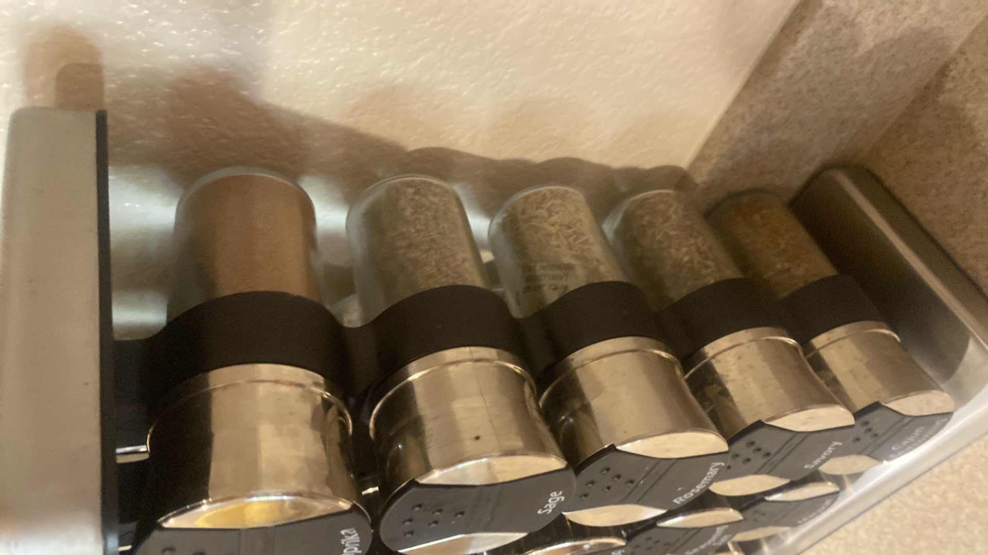 Photo 1 of 3 - PLASTIC CANISTERS SPICE RACK WITH SPICES