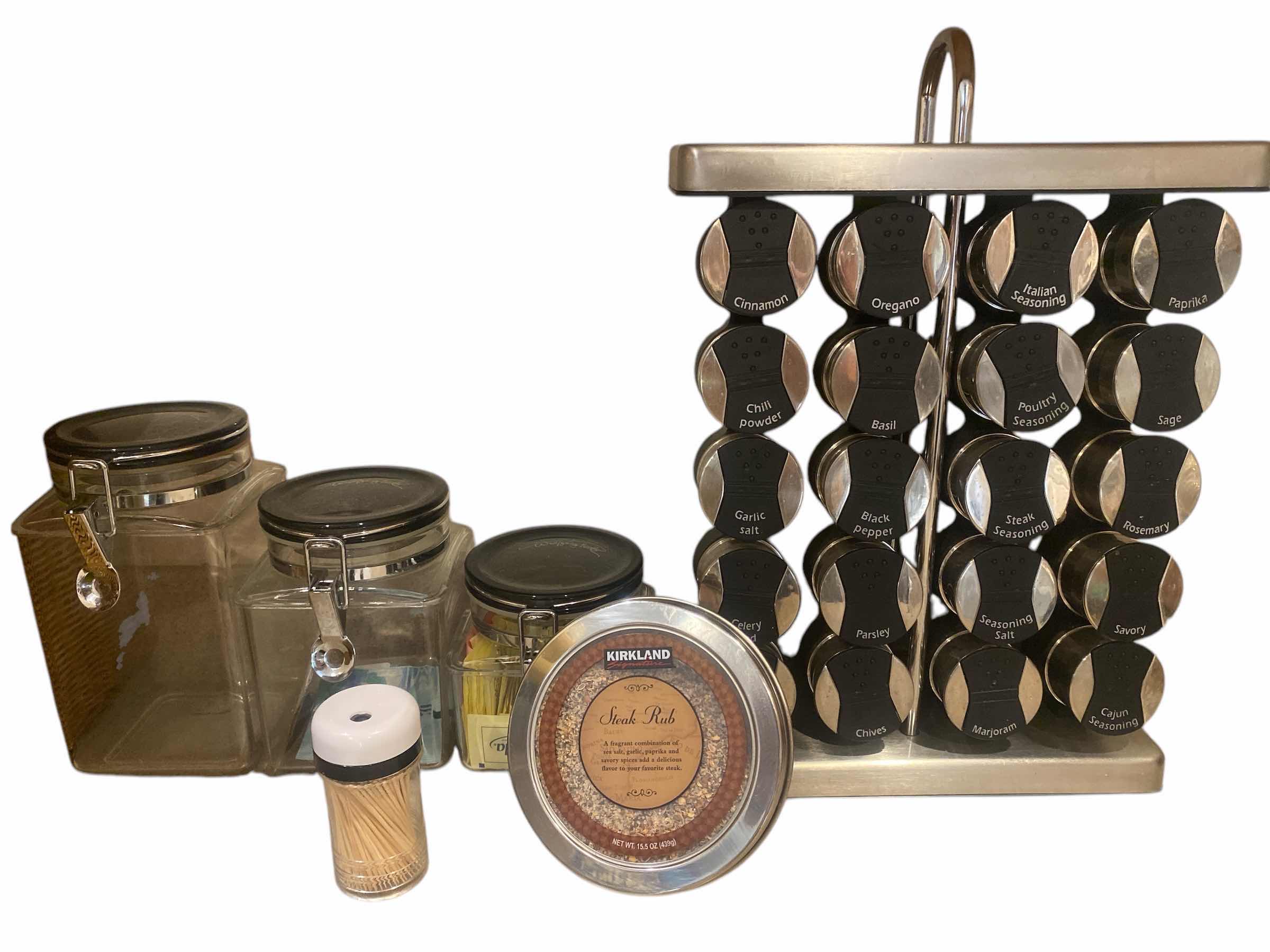 Photo 1 of 3 - PLASTIC CANISTERS SPICE RACK WITH SPICES