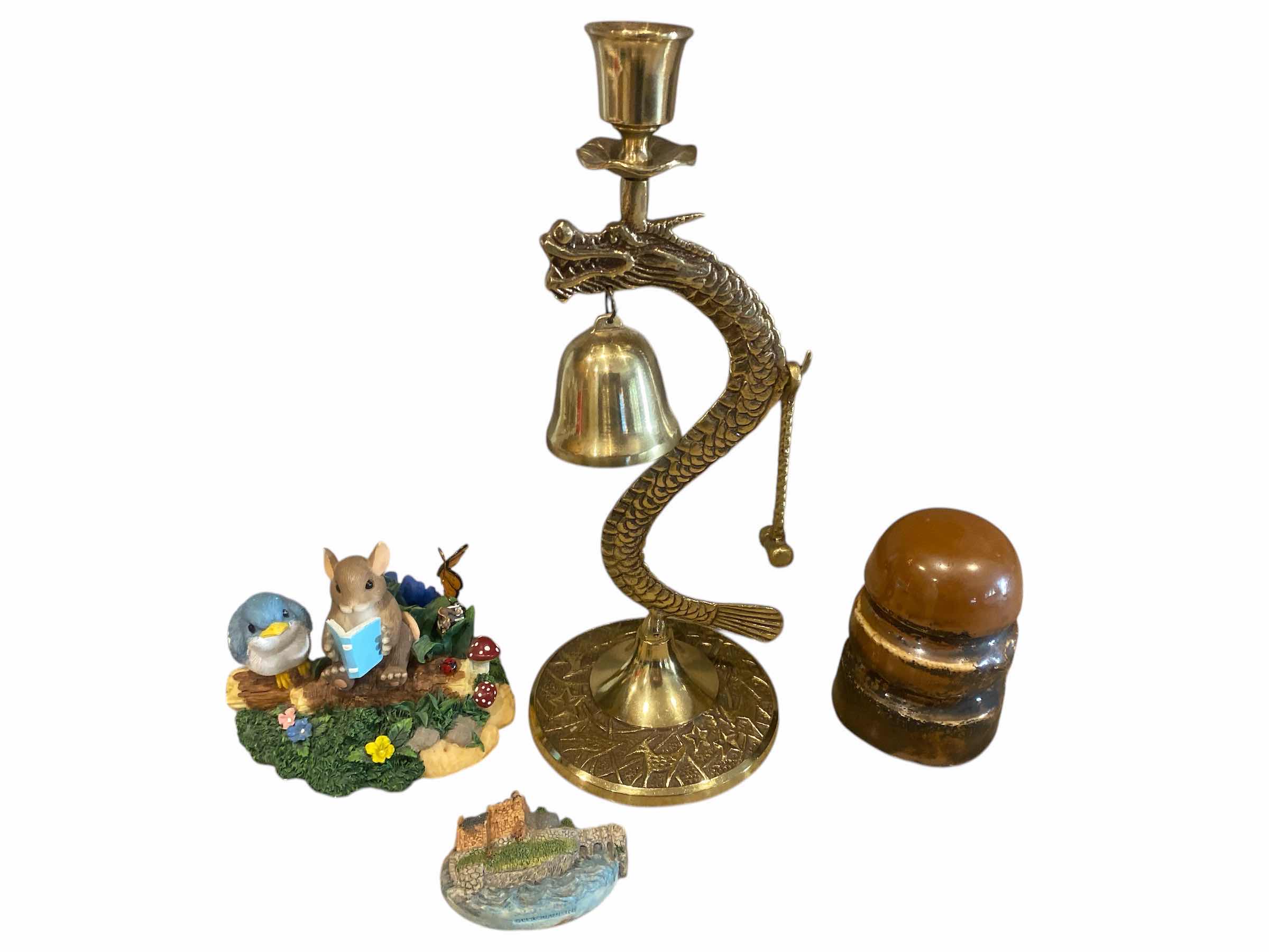 Photo 1 of BRASS CANDLE HOLDER H10” & HIGH VOLTAGE POWER INSULATOR & COLLECTIBLE