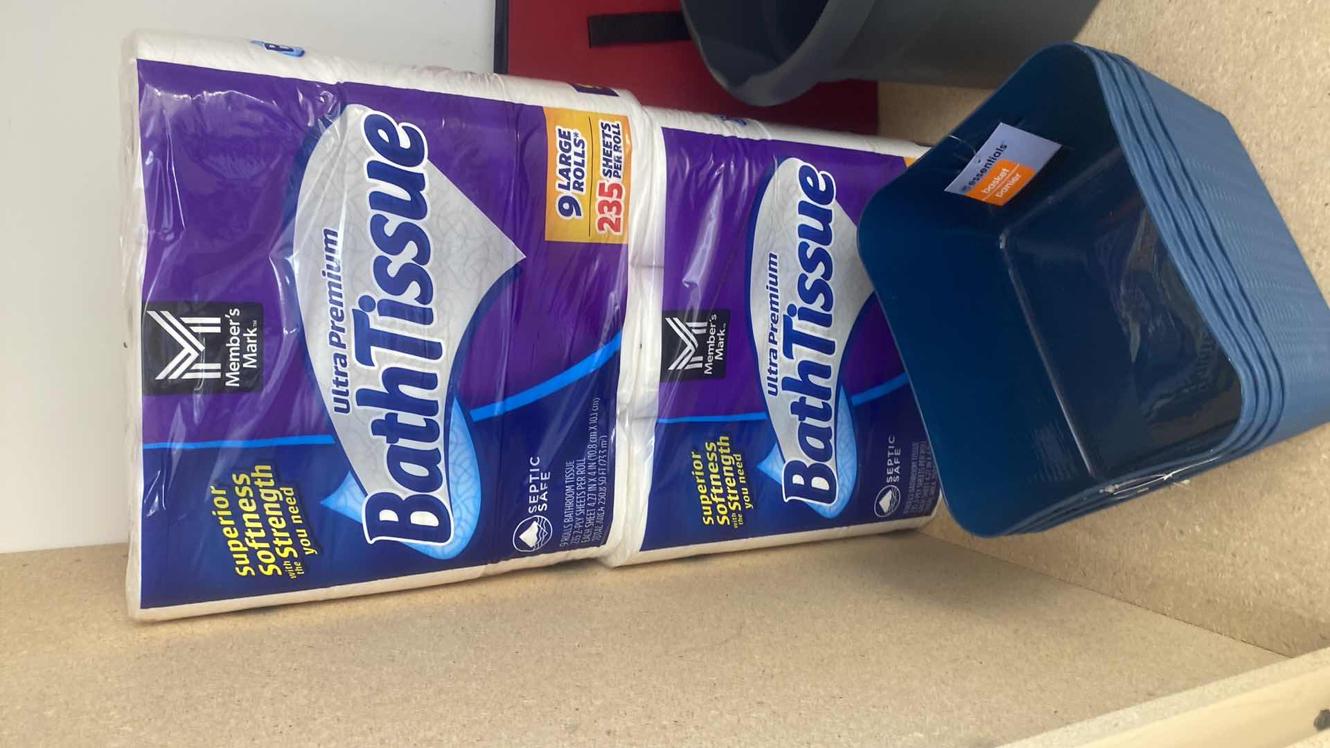 Photo 1 of 24 ROLLS TOILET PAPER, O CEDAR MOP & PLASTIC BASKETS