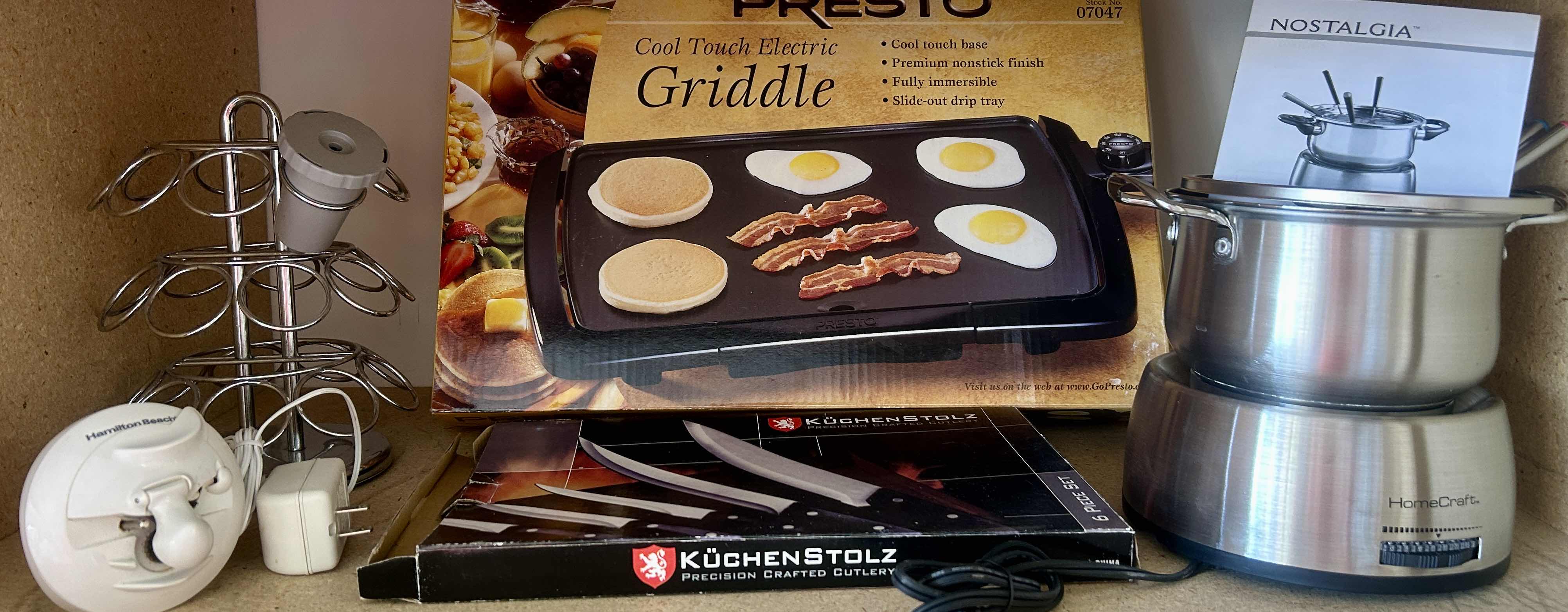 Photo 1 of CONTENTS ON SHELF - PRESTO GRIDDLE, FONDUE POT, KNIVES AND MORE