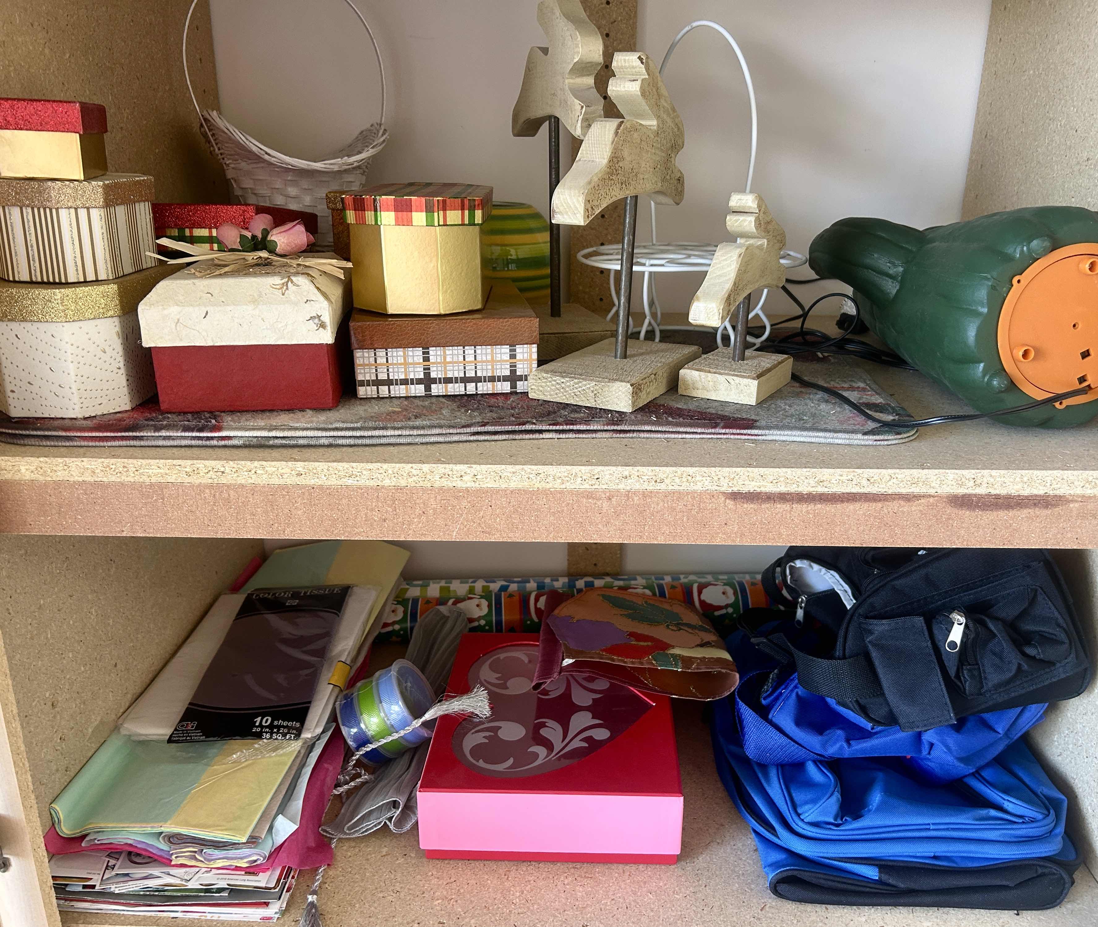 Photo 1 of CONTENTS OF TWO SHELVES- WRAPPING AND HOLIDAY ITEMS