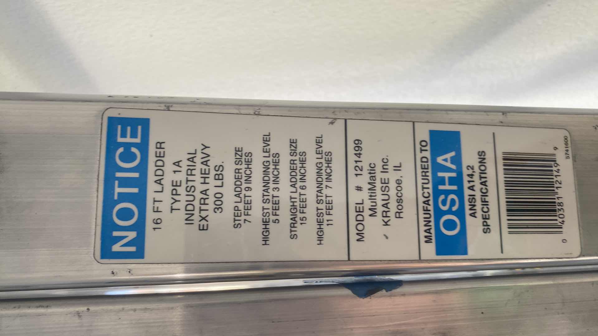 Photo 1 of KRAUS MULTI POSITION EXTENSION LADDER MAX WEIGHT 300lb 16’