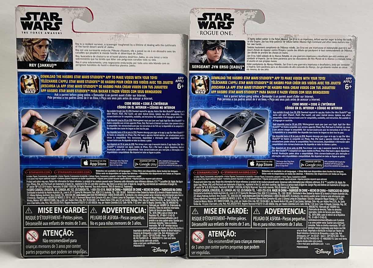 Photo 1 of NIB STAR WARS ROGUE ONE SERGEANT JYN ERSO& THE FORCE AWAKENS - REY (JAKKU) ACTION FIGURES - TOTAL RETAIL PRICE $27.99