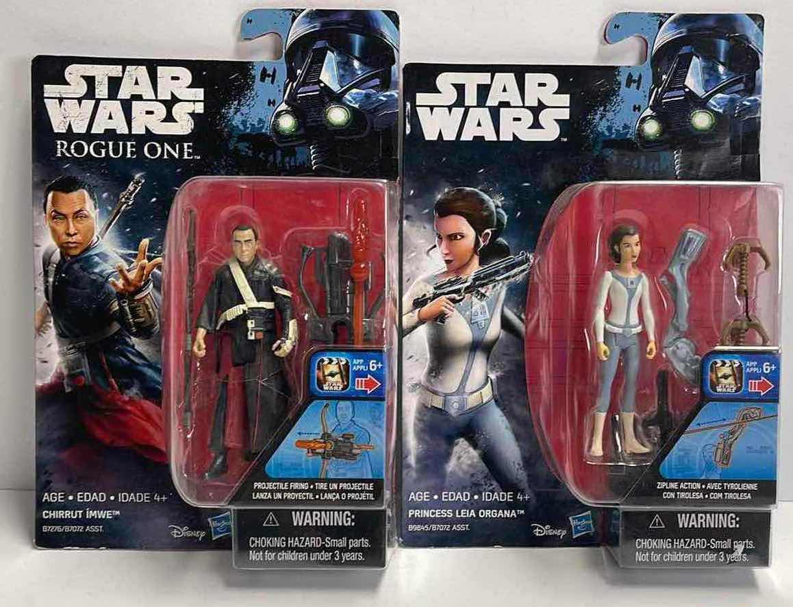 View 1 of NIB STAR WARS ROGUE ONE  “CHIRRUT IMWE” & “REBEL PRINCESS LEIA ORGANA” ACTION FIGURE - TOTAL RETAIL PRICE $25.99