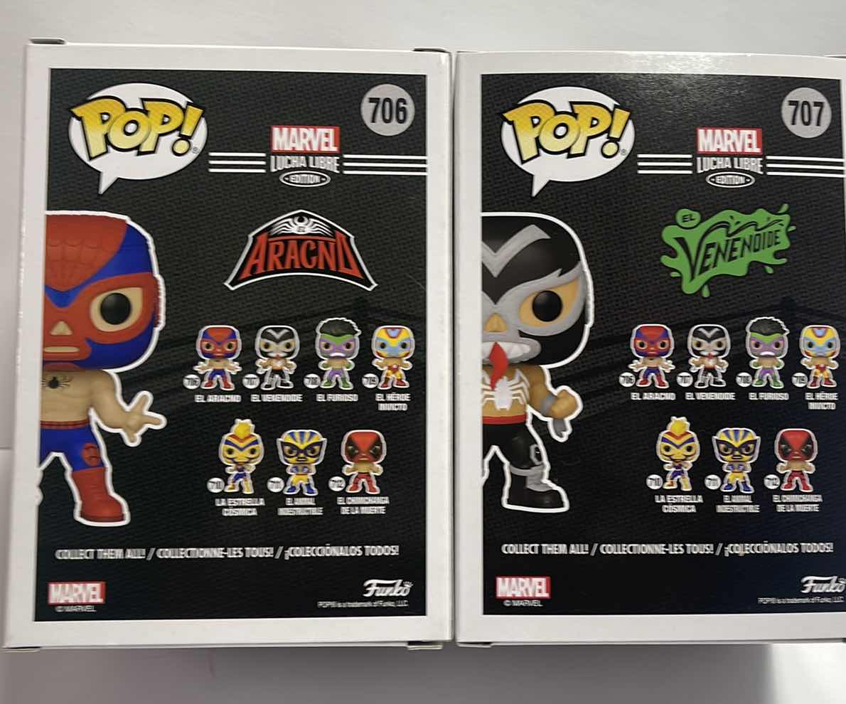 Photo 1 of NIB FUNKO POP MARVEL LUCHA LIBRRE EDITION SERIES “EL ARACNO & EL VENENOIDE”- RETAIL PRICE $ 23.00
