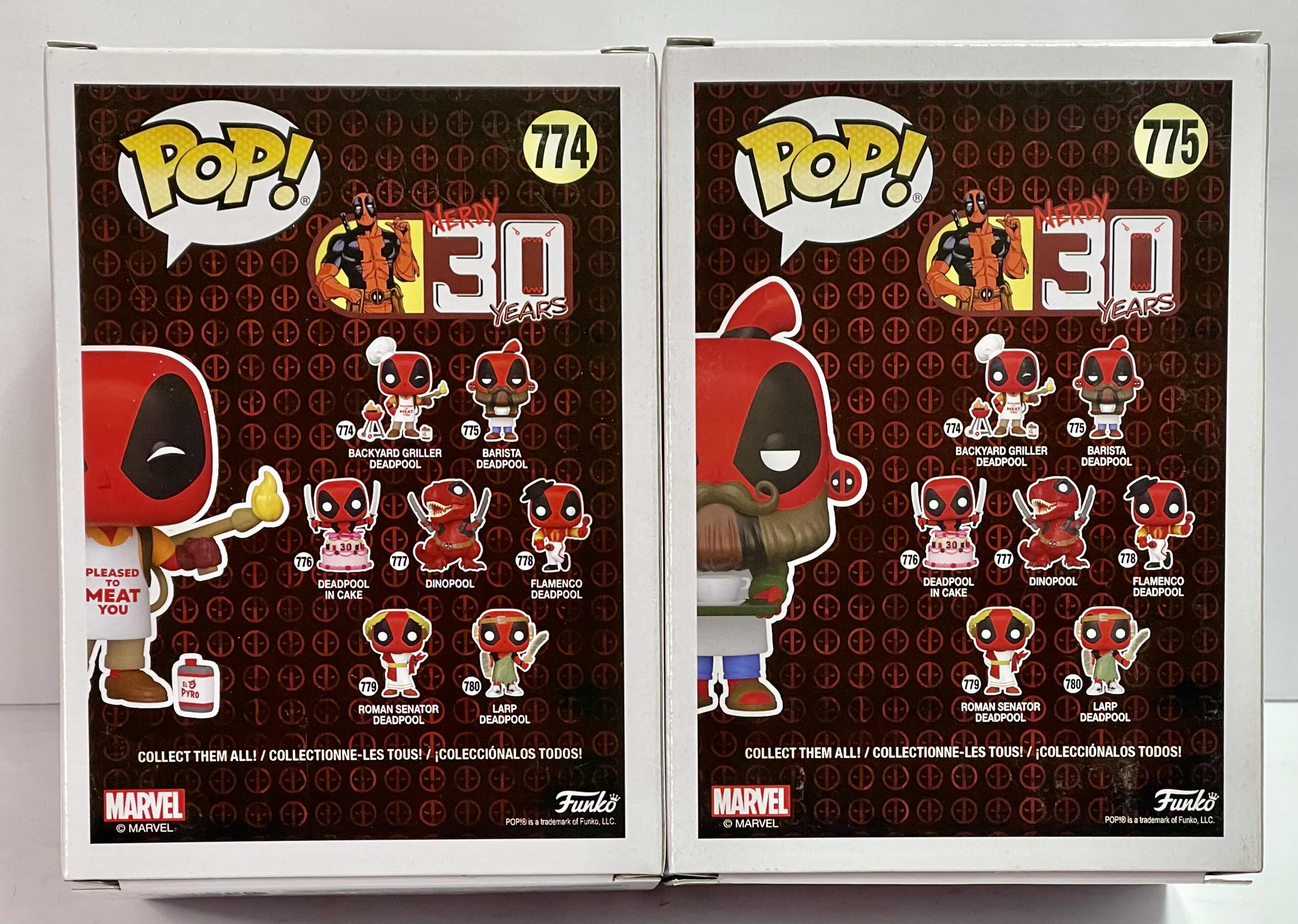 Photo 1 of NIB FUNKO POP DEADPOOL
SERIES "FLAMENCO DEADPOOL & BARISTA DEADPOOL - RETAIL
PRICE $28.00