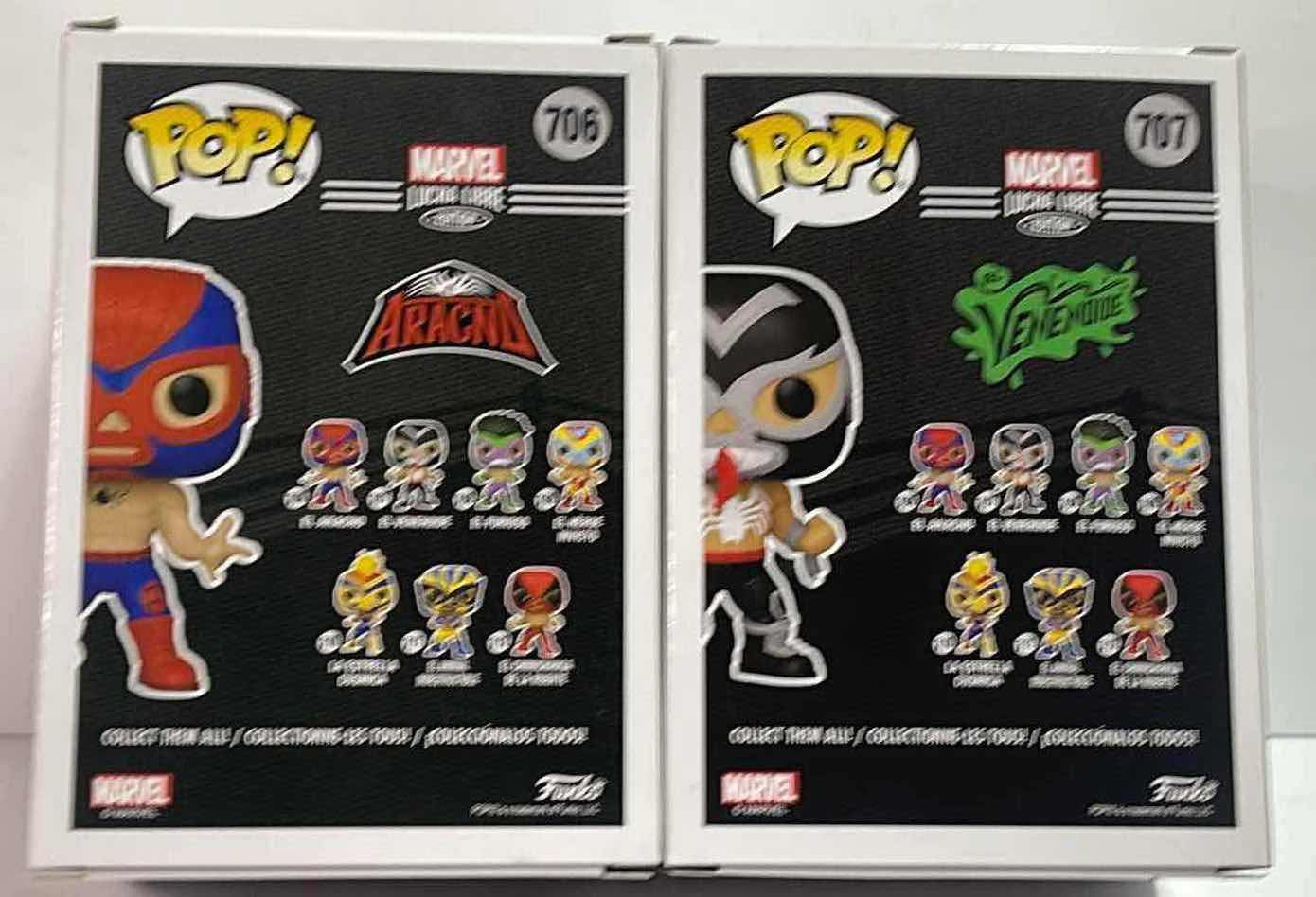 Photo 1 of NIB FUNKO POP MARVEL LUCHA LIBRRE EDITION SERIES "EL
ARACNO & EL VENENOIDE" - RETAIL PRICE $ 23.00