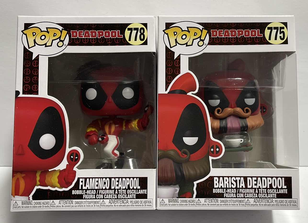 Photo 1 of NIB FUNKO POP DEADPOOL NERDY 30 YEARS SERIES "FLAMENCO DEADPOOL & BARISTA DEADPOOL - RETAIL
PRICE $28.00