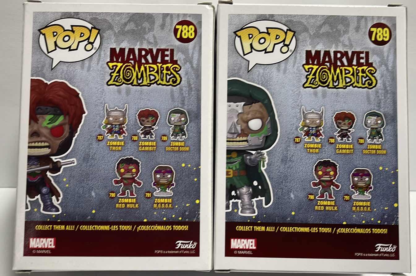 Photo 1 of NIB FUNKO POP MARVEL
ZOMBIES SERIES "ZOMBIE GAMBIT & ZOMBIE DOCTOR DOOM”-TOTAL RETAIL PRICE $19.00
