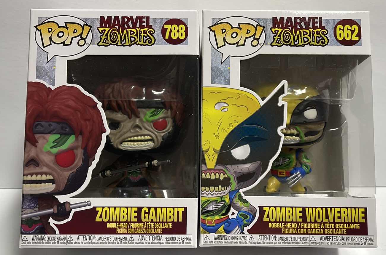 Photo 1 of NIB FUNKO POP MARVEL
ZOMBIES SERIES "ZOMBIE GAMBIT & ZOMBIE WOLVERINE”-TOTAL RETAIL PRICE $21.99