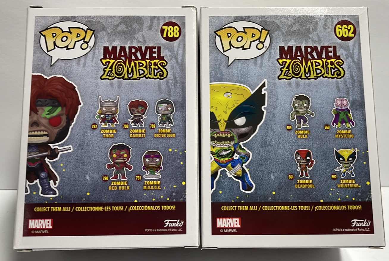 Photo 1 of NIB FUNKO POP MARVEL
ZOMBIES SERIES "ZOMBIE GAMBIT & ZOMBIE WOLVERINE”-TOTAL RETAIL PRICE $21.99