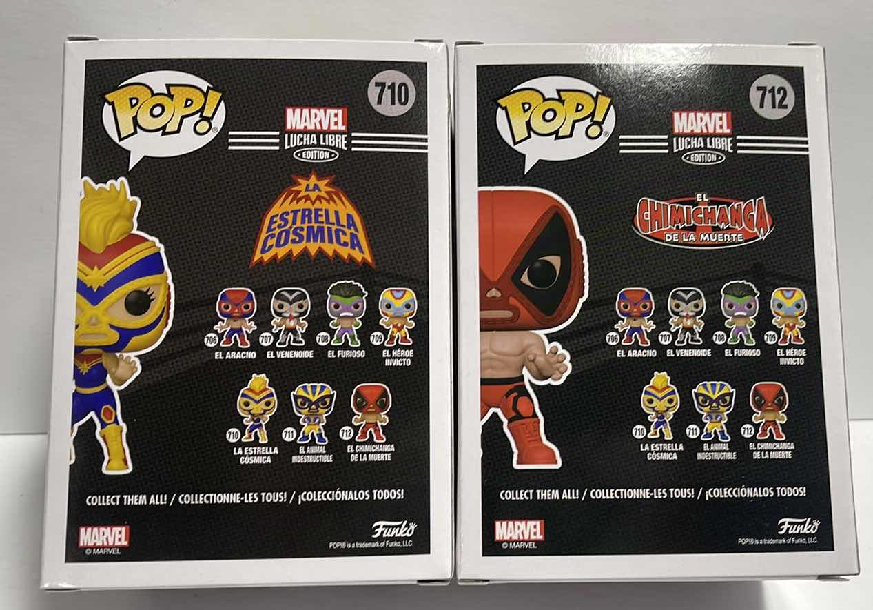 Photo 2 of NIB FUNKO POP MARVEL LUCHA
LIBRE EDITION SERIES "EL CHIMICHANGA DE LA MUERTE & LA ESTRELLA COSMICA” - TOTAL RETAIL PRICE $26.00