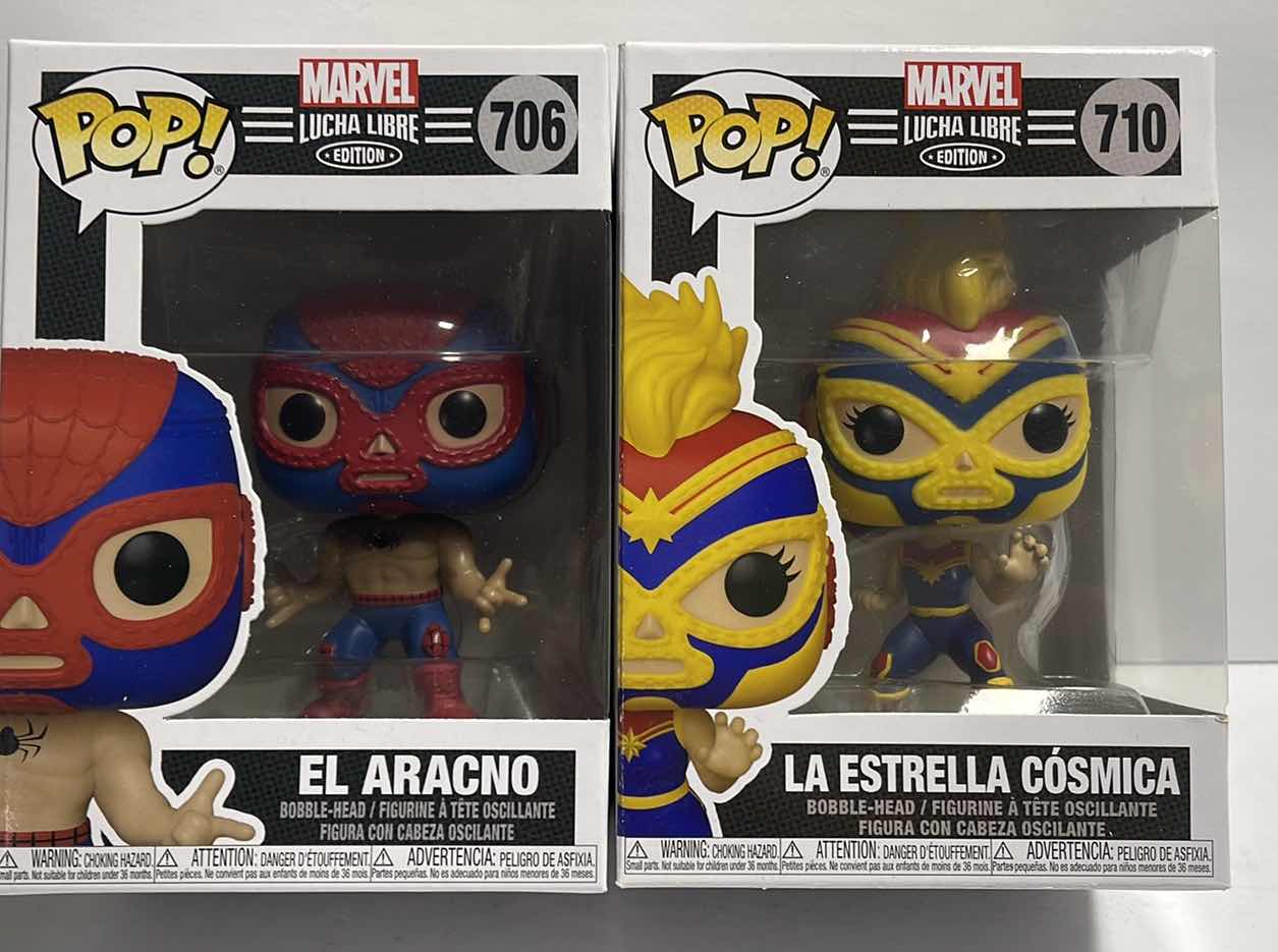 Photo 1 of NIB FUNKO POP MARVEL LUCHA
LIBRE EDITION SERIES "EL ARACNO & LA ESTRELLA COSMICA” - TOTAL RETAIL PRICE $22.00