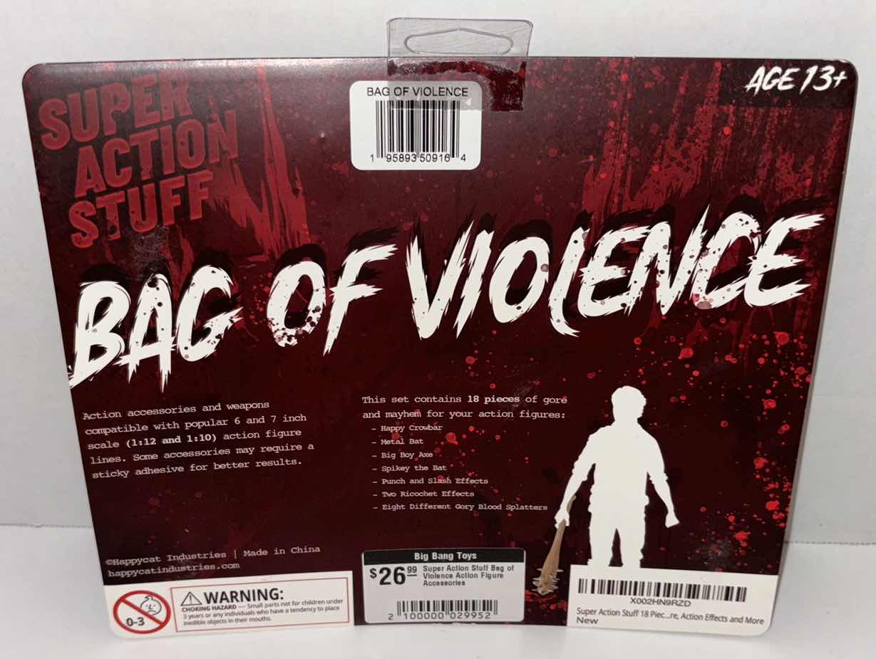 Photo 1 of NEW 2-PACK HAPPYCAT INDUSTRIES SUPER ACTION STUFF FIREPOWER & BAG OF VIOLENCE ACTION FIGURE ACCESSORY SETS