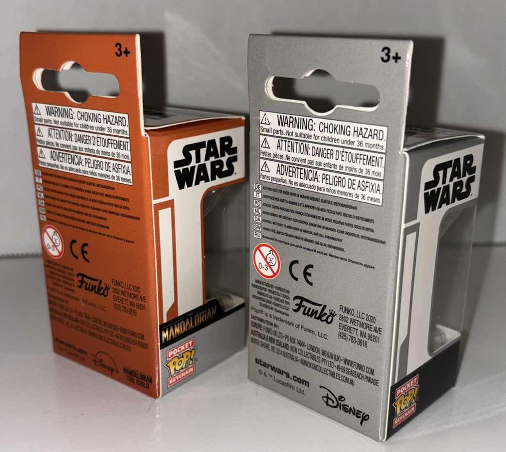 Photo 1 of NEW 2-PACK FUNKO POP! STAR WARS POCKET POP KEYCHAIN, “THE MANDALORIAN W BLASTER & STORMTROOPER”