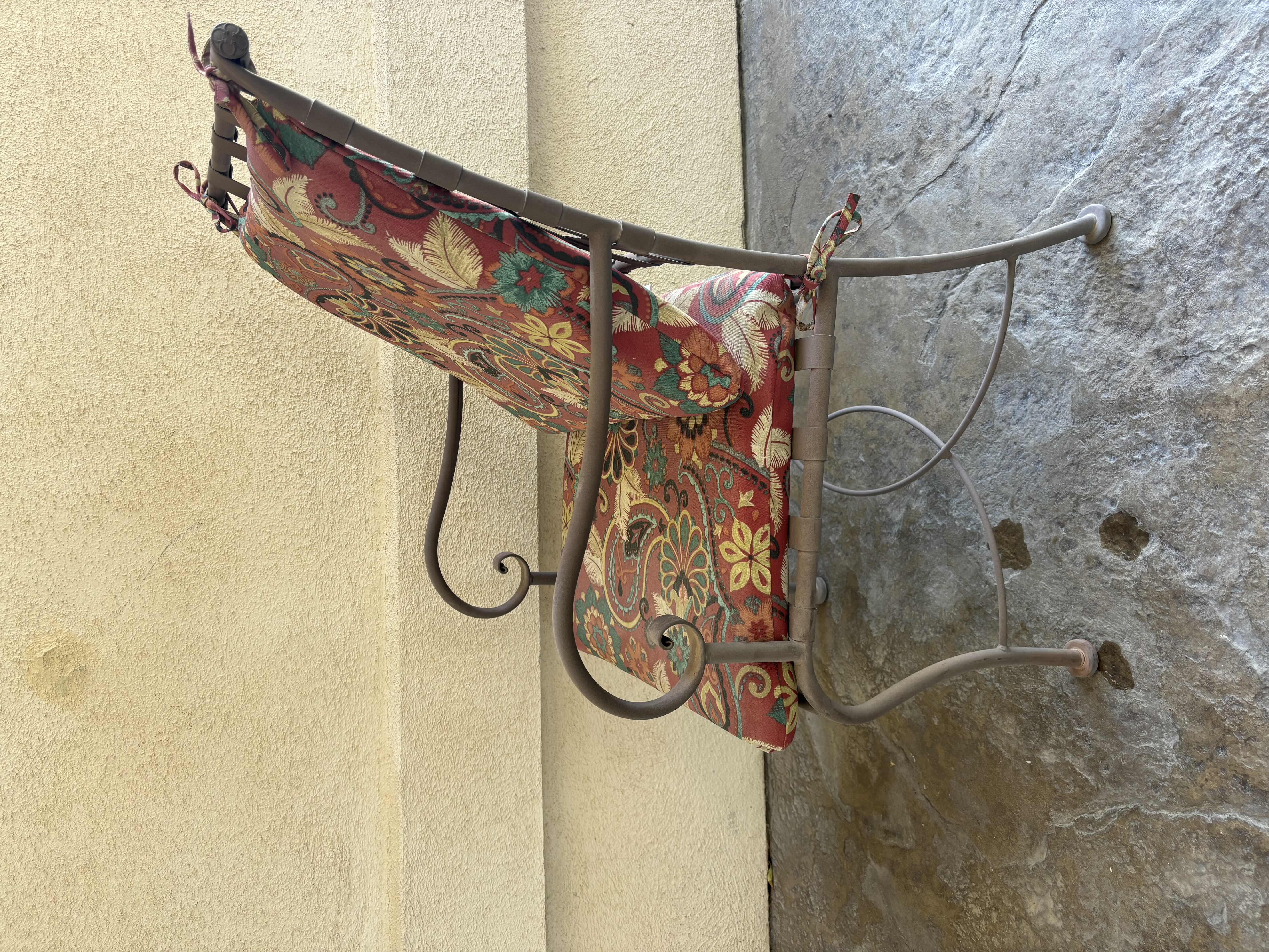 Photo 1 of 7 PC WROUGHT IRON OUTDOOR PATIO SET W HAMPTON BAY CHAIR PADS, INCLUDES 2 HIGH BACK SWIVEL CHAIRS (TABLE 42.5” X 72.5” H27.75”)