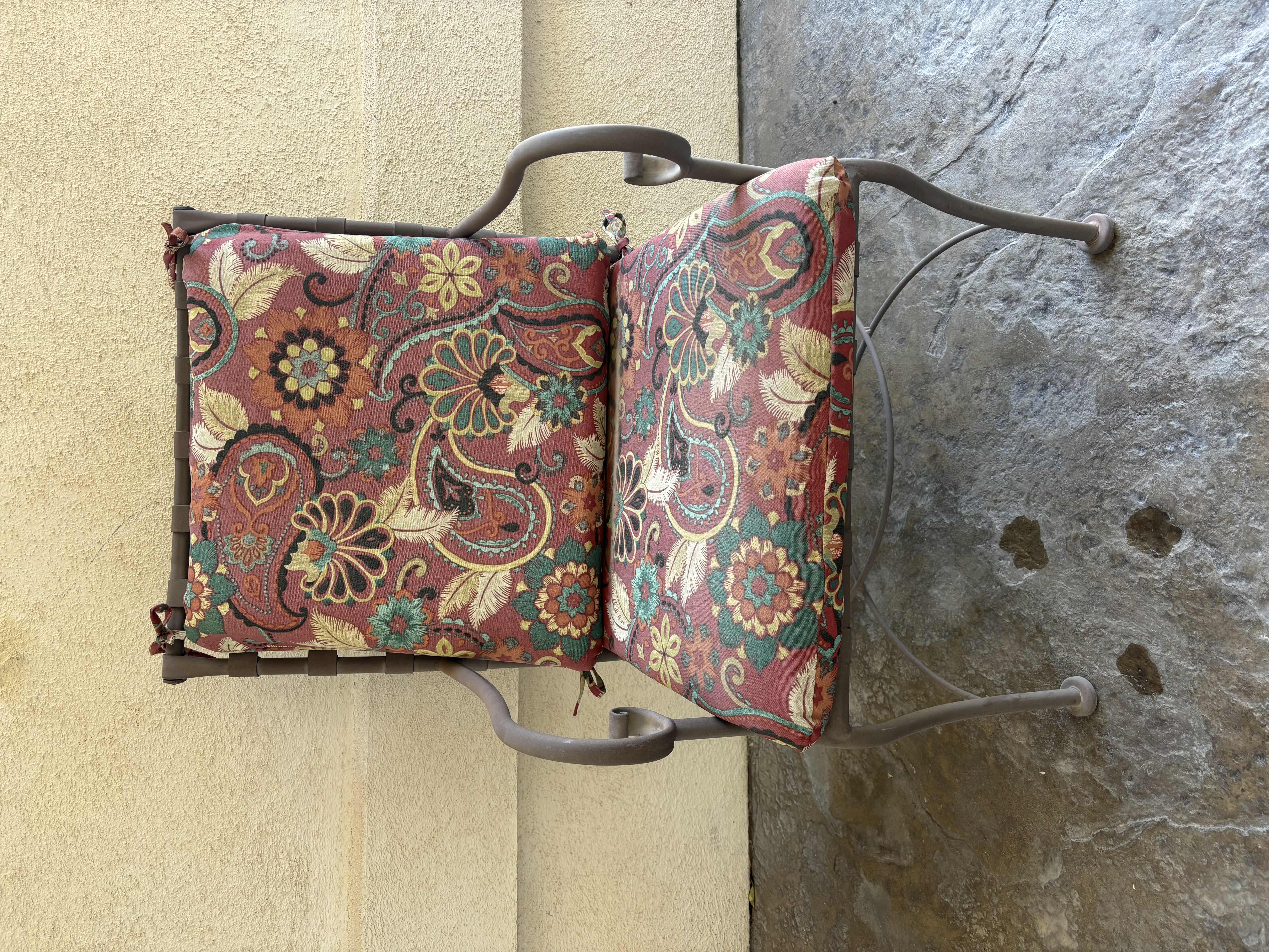 Photo 1 of 7 PC WROUGHT IRON OUTDOOR PATIO SET W HAMPTON BAY CHAIR PADS, INCLUDES 2 HIGH BACK SWIVEL CHAIRS (TABLE 42.5” X 72.5” H27.75”)