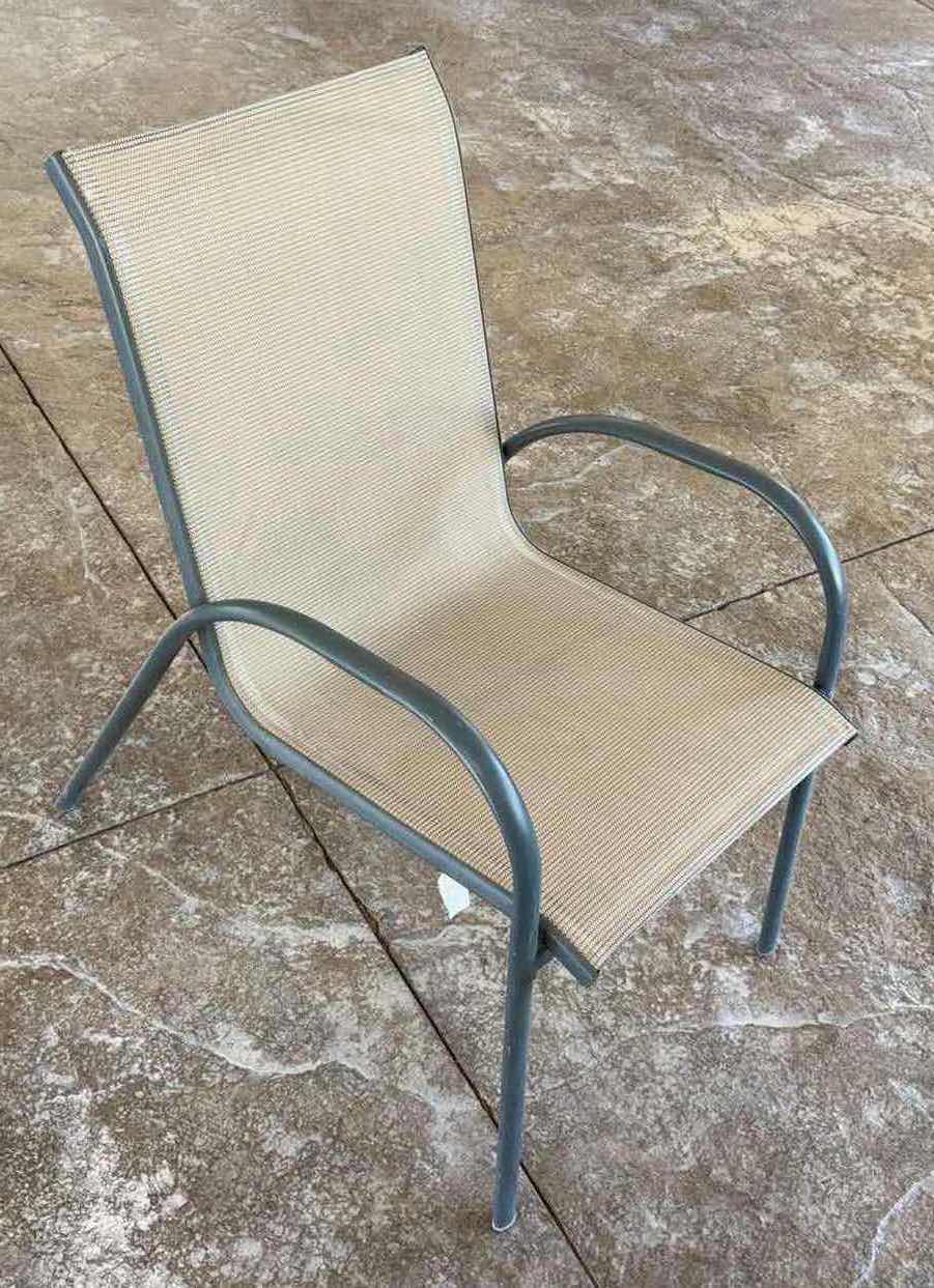 Photo 1 of STACKABLE STEEL SLING OUTDOOR PATIO DINING CHAIR SET OF 6, TAUPE