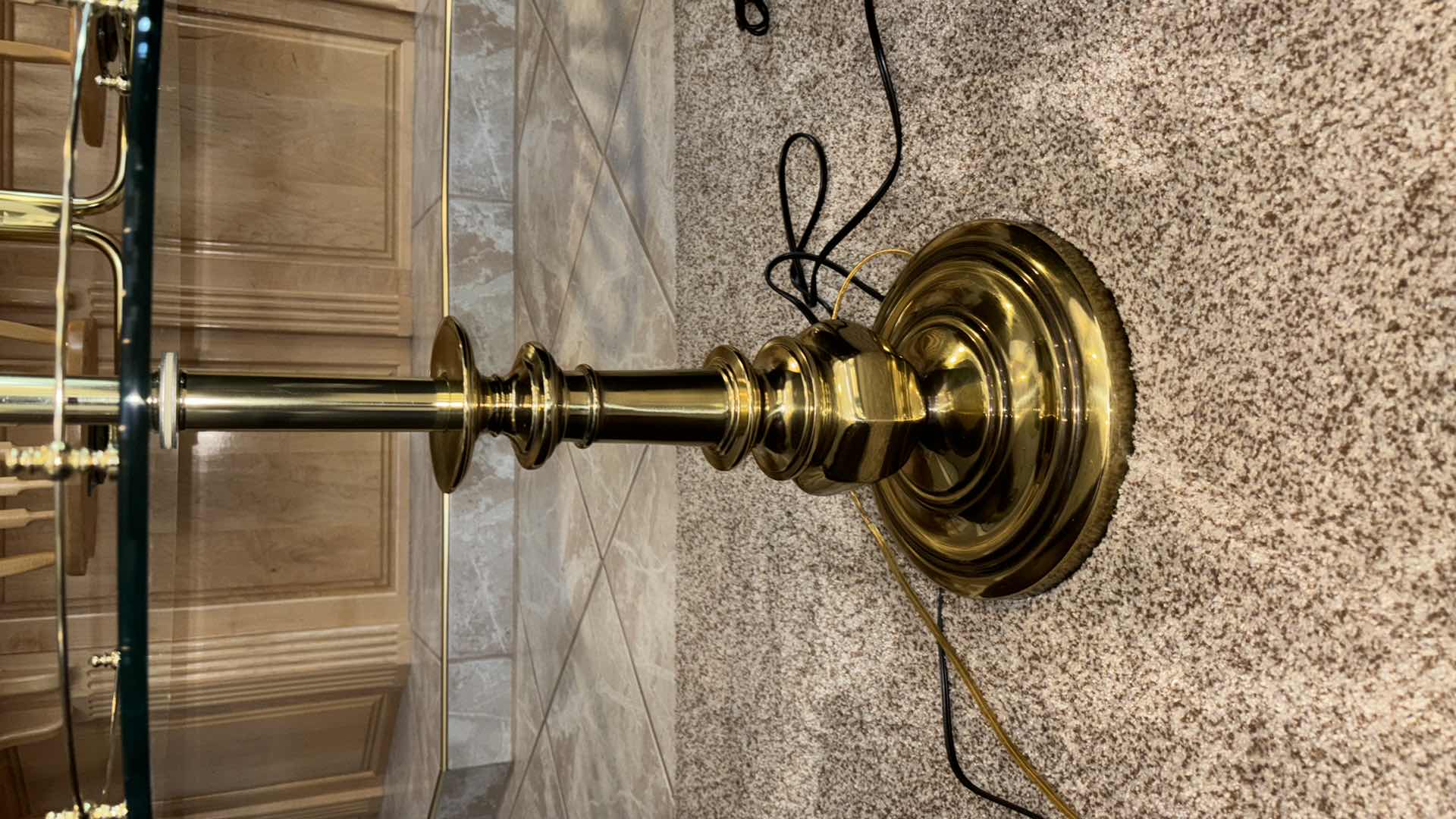 Photo 1 of SOLID BRASS PEDESTAL W 1/2” GLASS TOP FLOOR LAMP H56”