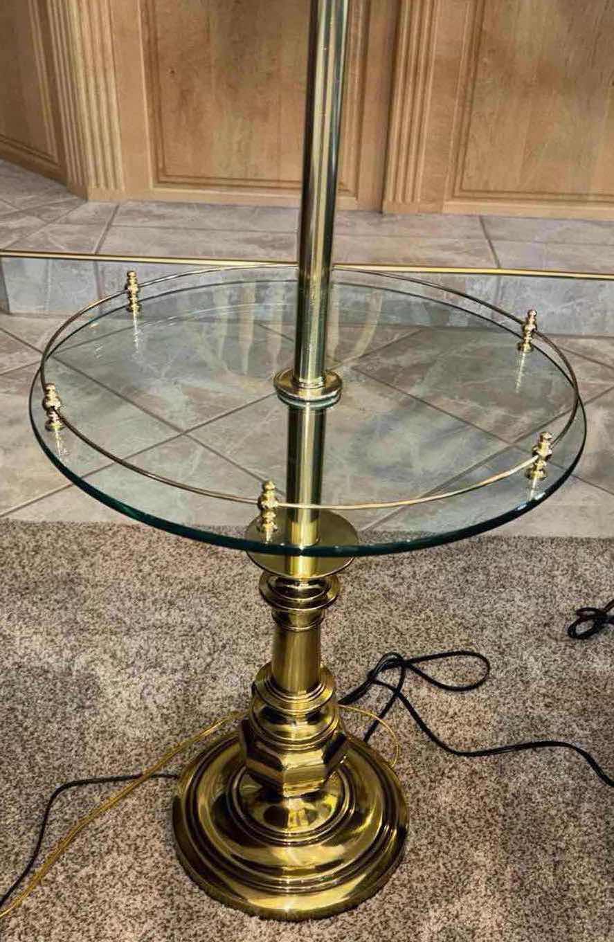 Photo 1 of SOLID BRASS PEDESTAL W 1/2” GLASS TOP FLOOR LAMP H56”