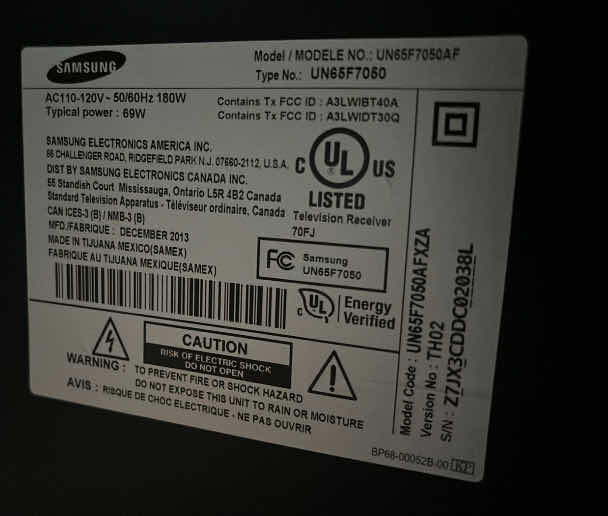 Photo 6 of SAMSUNG 65" CLASS 1080p 3D LED SMART HDTV W SWIVEL STAND MODEL UN65F7050A