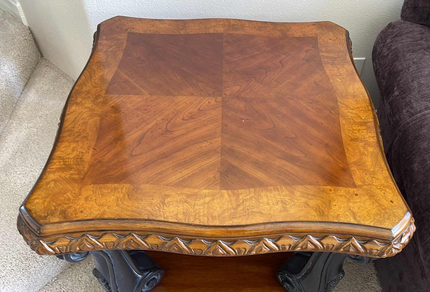 Photo 1 of THOMASVILLE LIVING ROOM CARVED SOLID WOOD END TABLE 30” X 30” H26”