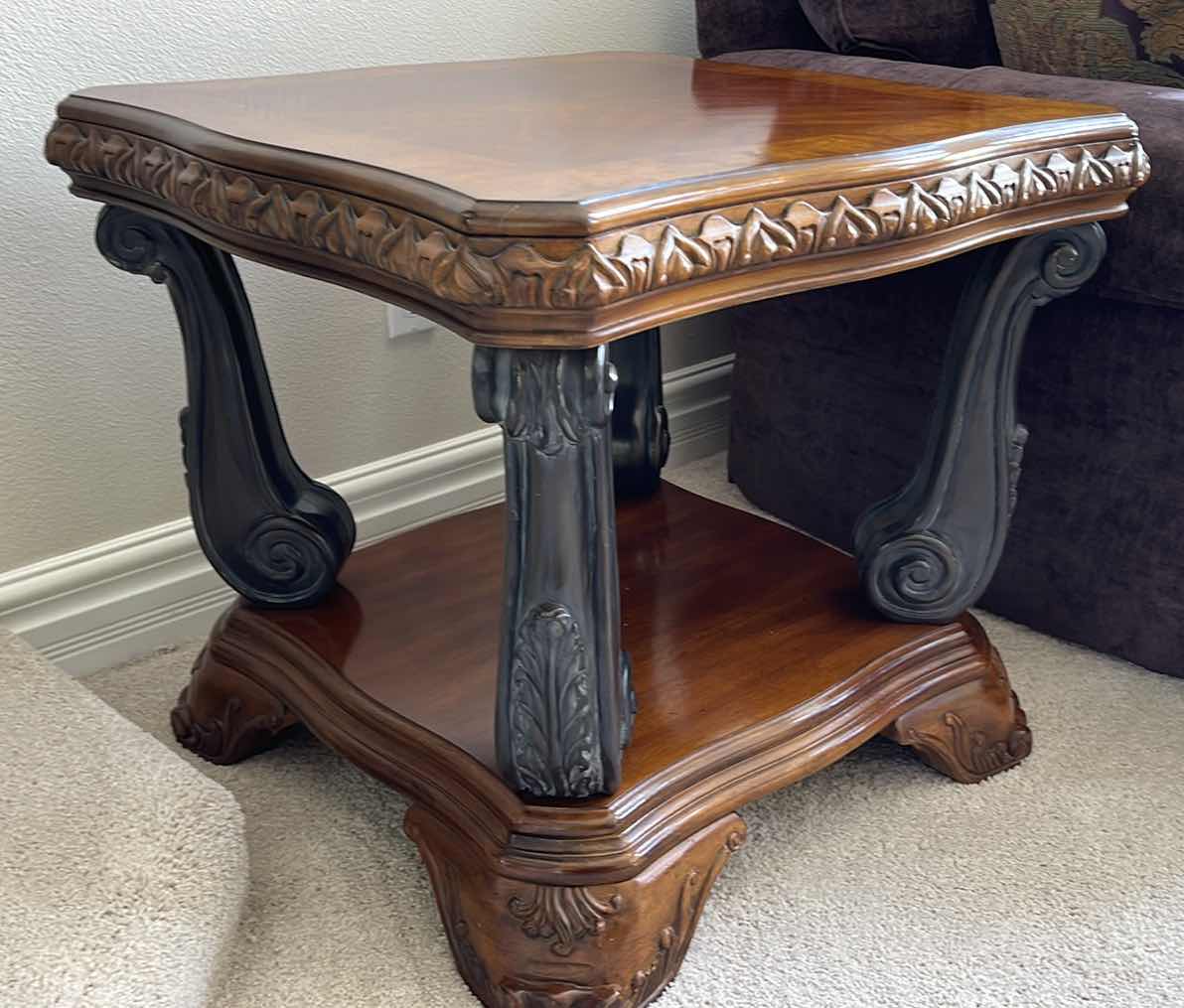 Photo 1 of THOMASVILLE LIVING ROOM CARVED SOLID WOOD END TABLE 30” X 30” H26”
