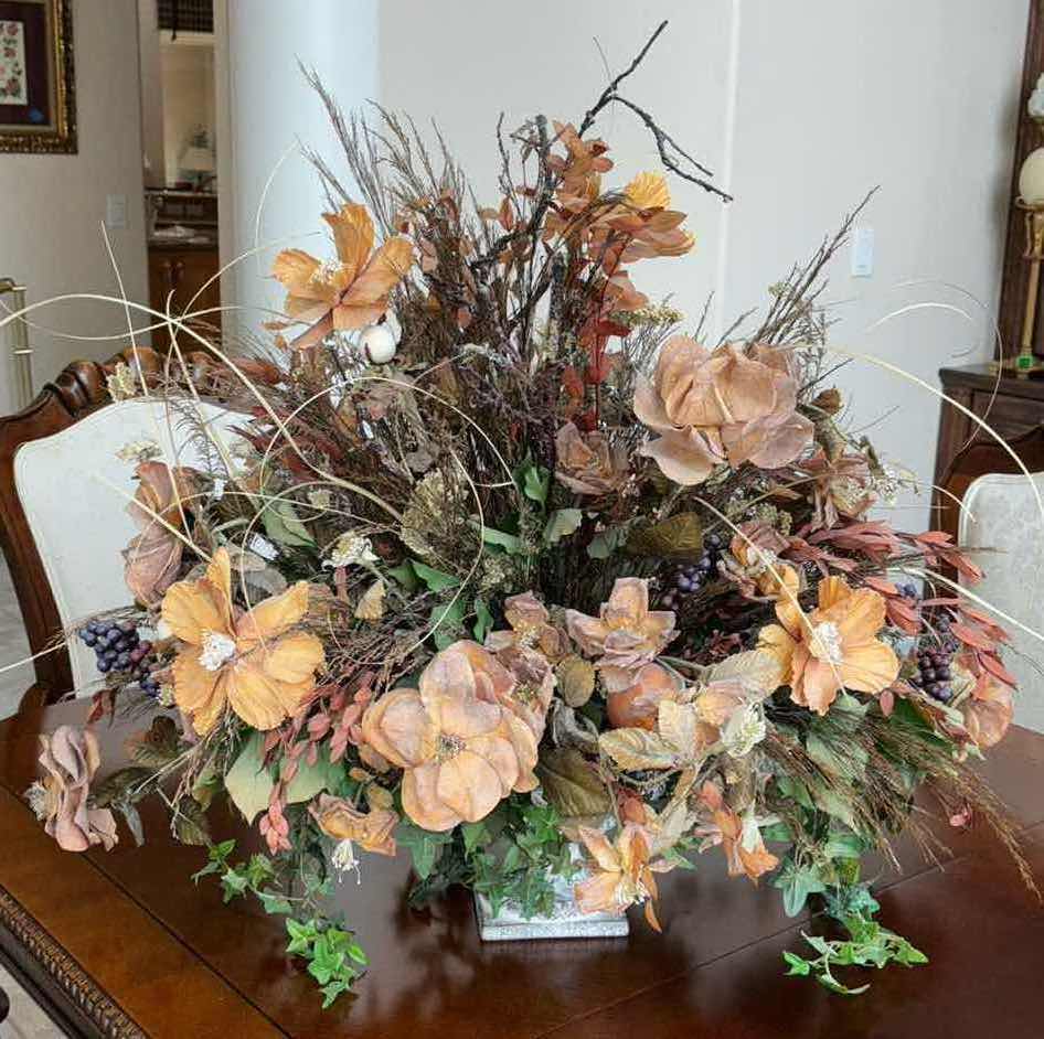 Photo 1 of FAUX FLORAL ARRANGEMENT W CERAMIC DECORATIVE VASE 25” X 36” H29”
