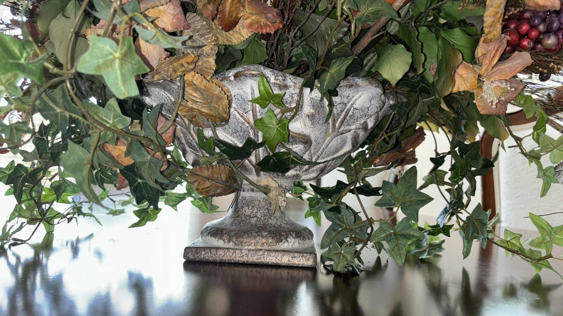 Photo 1 of FAUX FLORAL ARRANGEMENT W CERAMIC DECORATIVE VASE 25” X 36” H29”