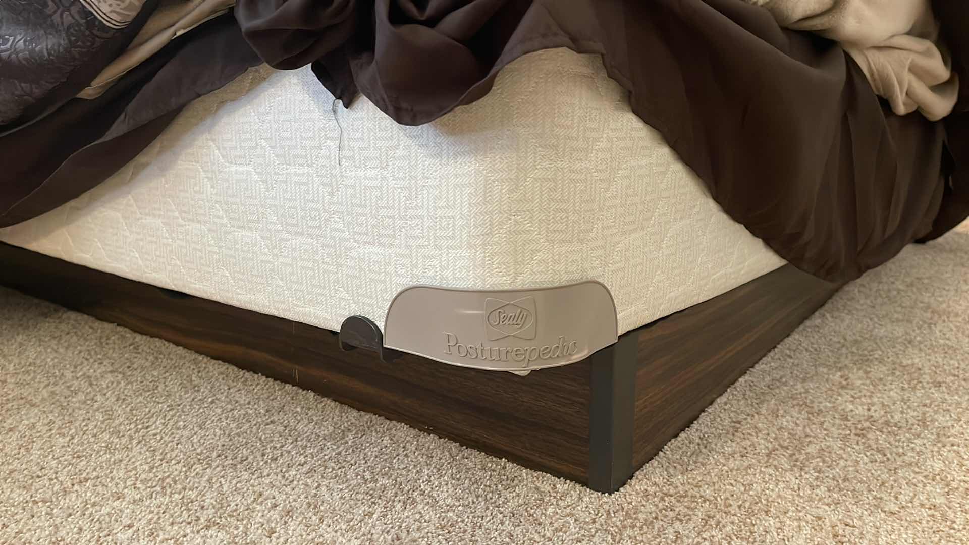 Photo 1 of SEALY FULL SIZE POSTUREPEDIC BED BOX SPRING WOODEN BED FRAME BED SHEETS PILLOWS AND COMFORTER