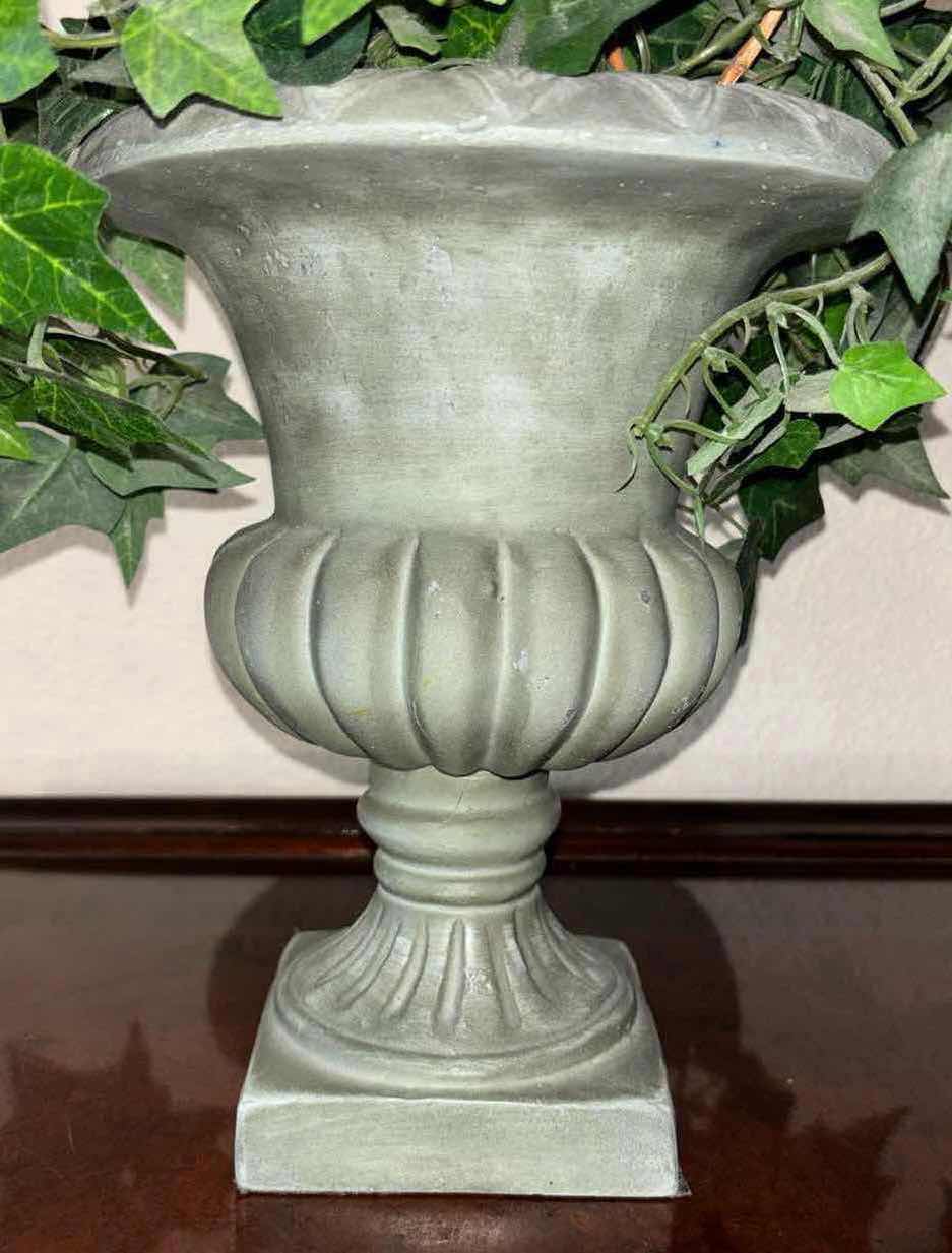 Photo 1 of FAUX PLANTS W 8.5” URN STYLE PLANTER POTS (2)