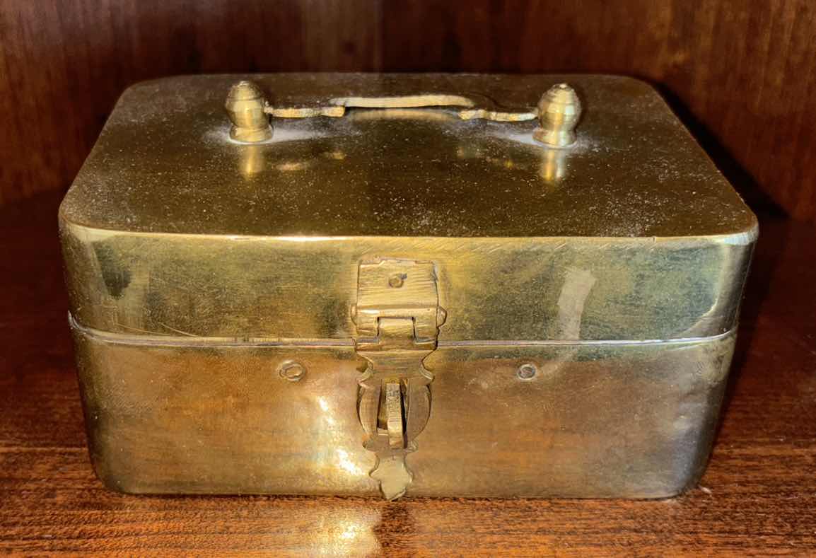 Photo 1 of ANTIQUE SOLID BRASS TRINKET BOX 3.5” X 5” H2.75”