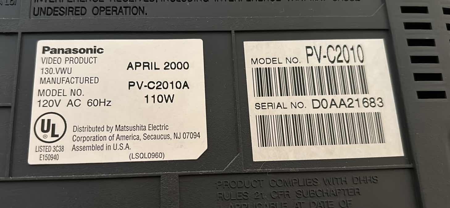 Photo 1 of PANASONIC 20” CRT TV W BUILT-IN VCR VIDEO PLAYER W REMOTE (MODEL PV-C2010)