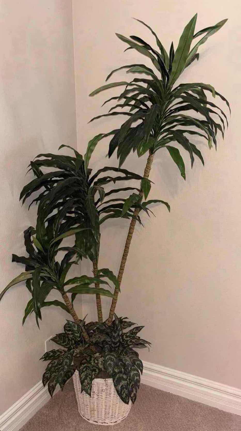 Photo 1 of 6 FT FAUX PALM PLANT & WHITE WICKER PLANTER POT
